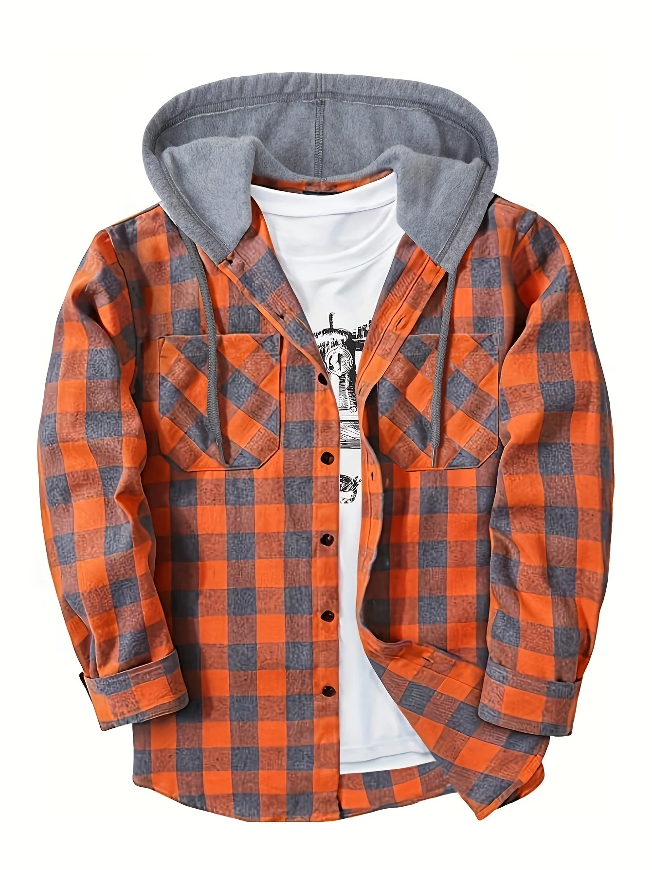 Chemise à carreaux décontractée avec capuche pour homme – Style tendance polyvalent - Image 6