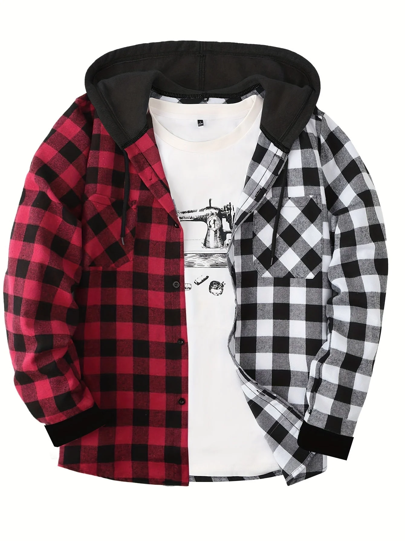 Chemise à carreaux décontractée avec capuche pour homme – Style tendance polyvalent - Image 7