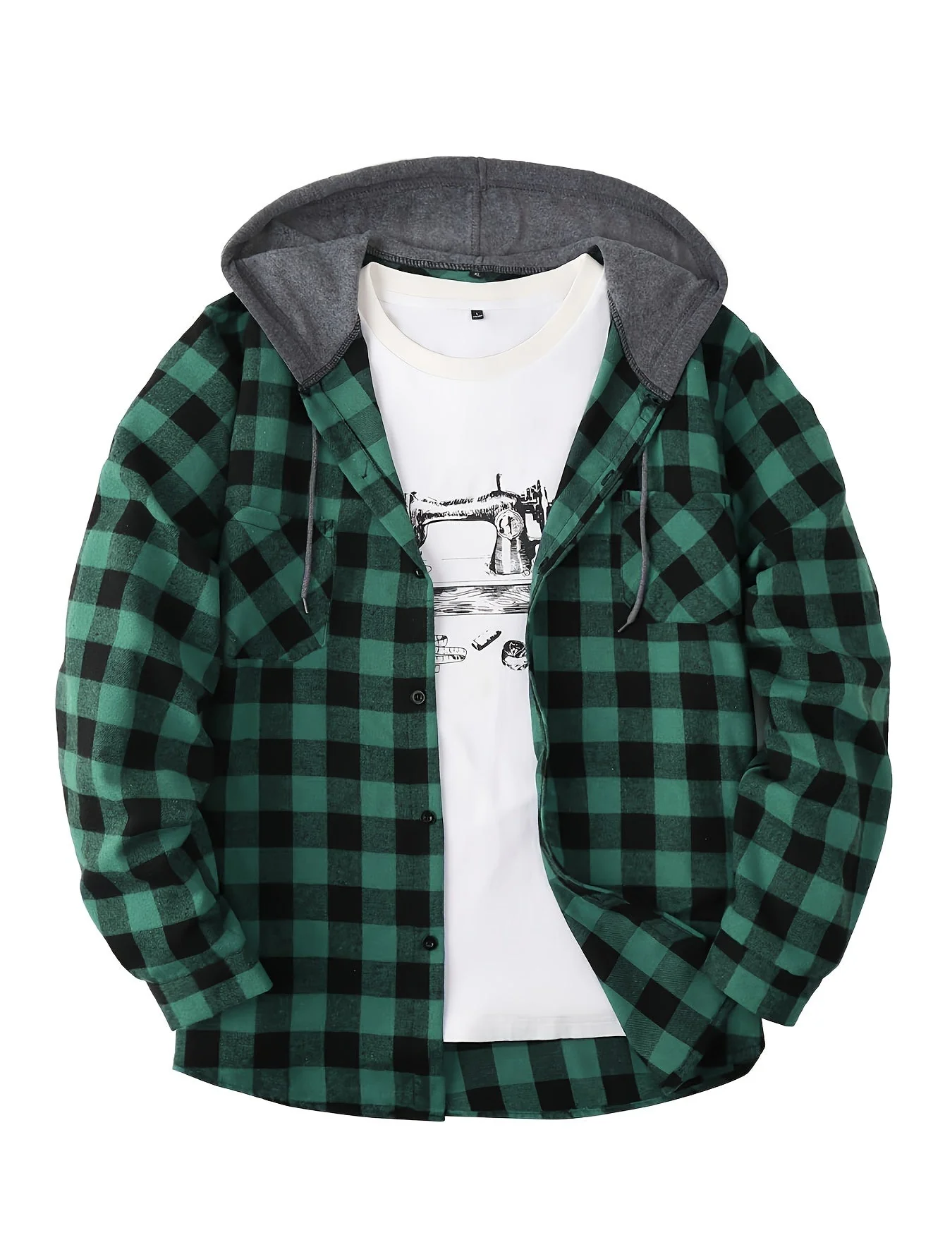 Chemise à carreaux décontractée avec capuche pour homme – Style tendance polyvalent - Image 9