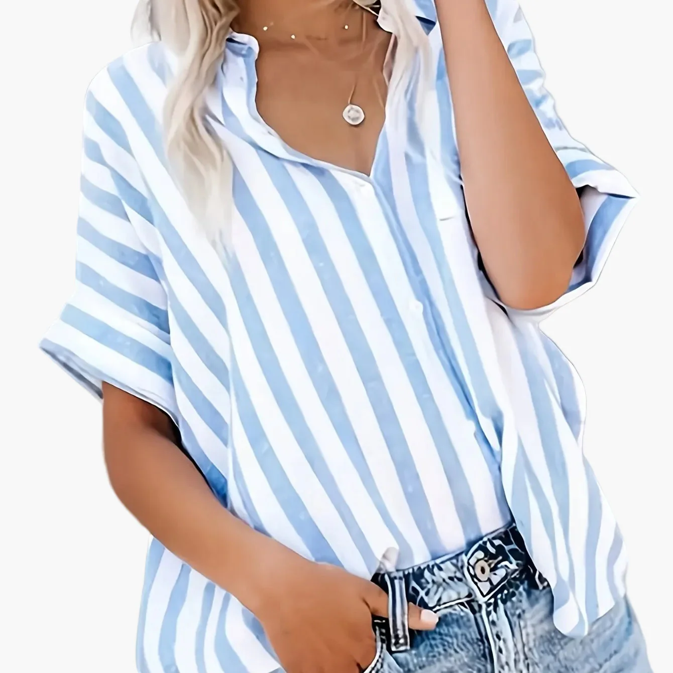 Chemise ample à rayures style décontracté pour femme - Mode estivale élégante - Image 12
