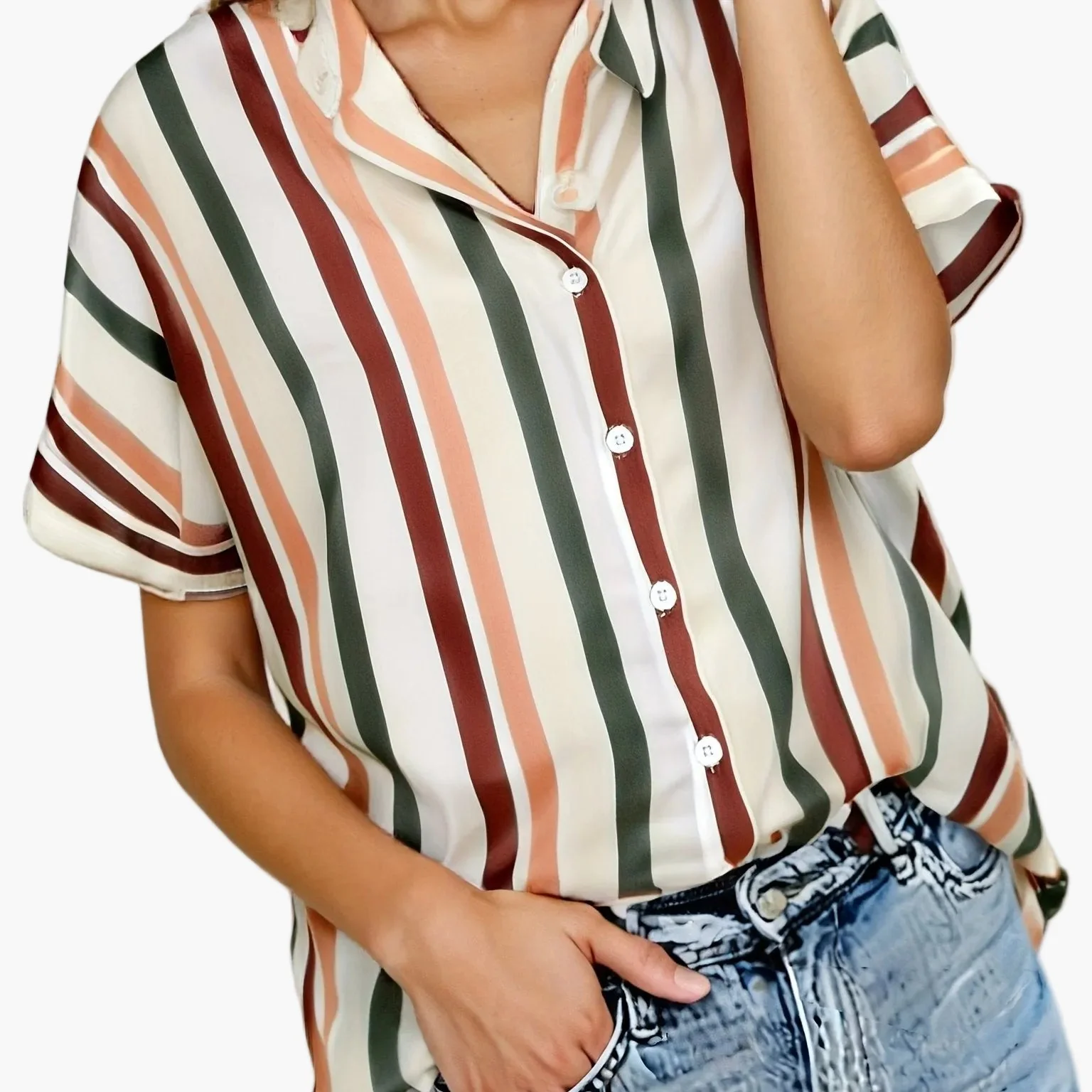 Chemise ample à rayures style décontracté pour femme - Mode estivale élégante - Image 13