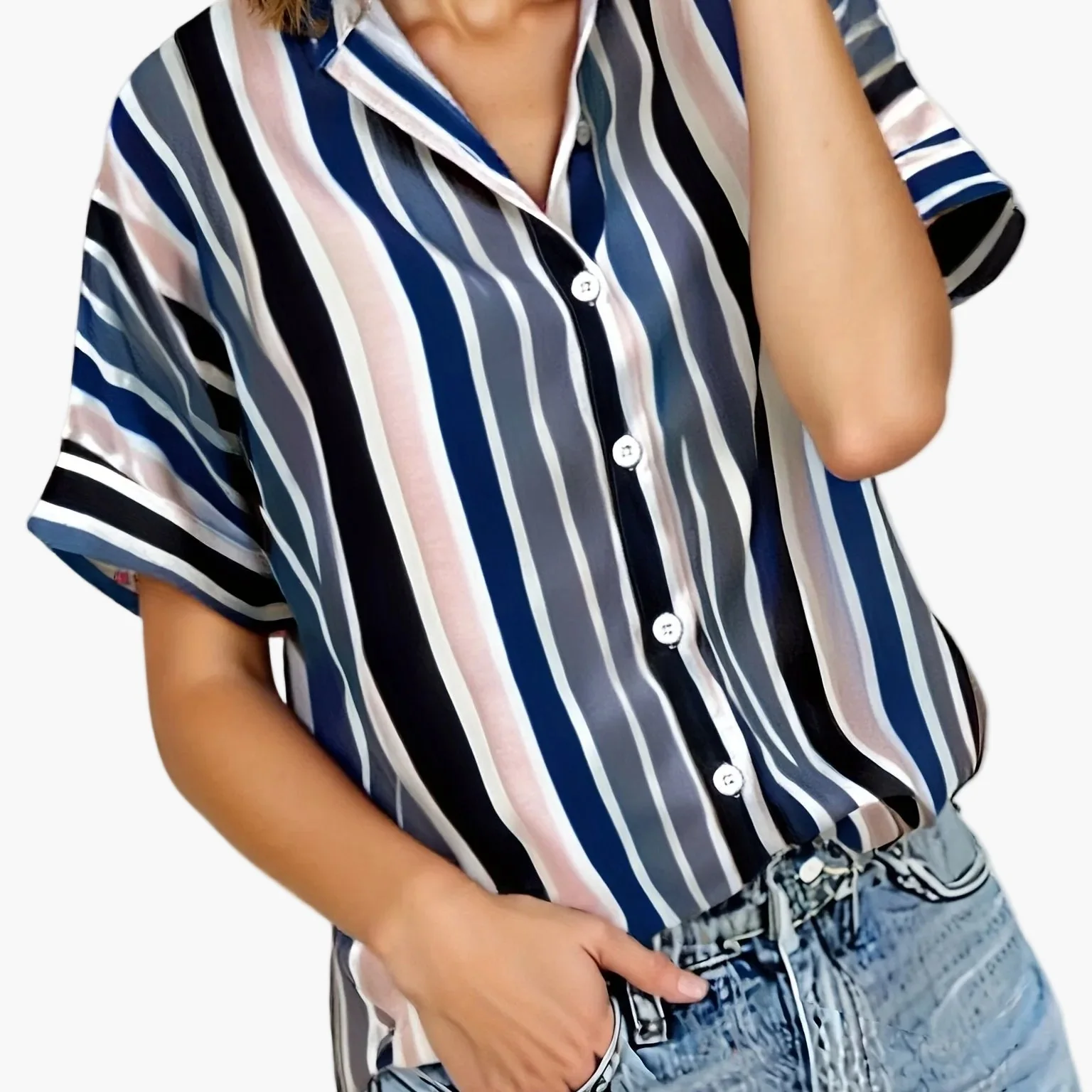Chemise ample à rayures style décontracté pour femme - Mode estivale élégante - Image 14