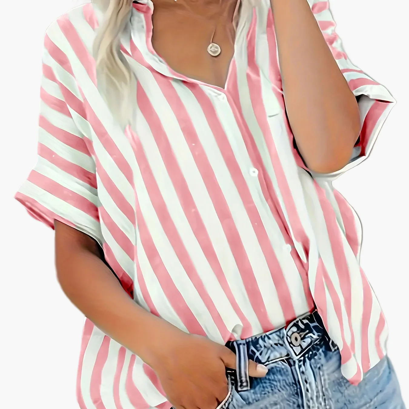 Chemise ample à rayures style décontracté pour femme - Mode estivale élégante - Image 15