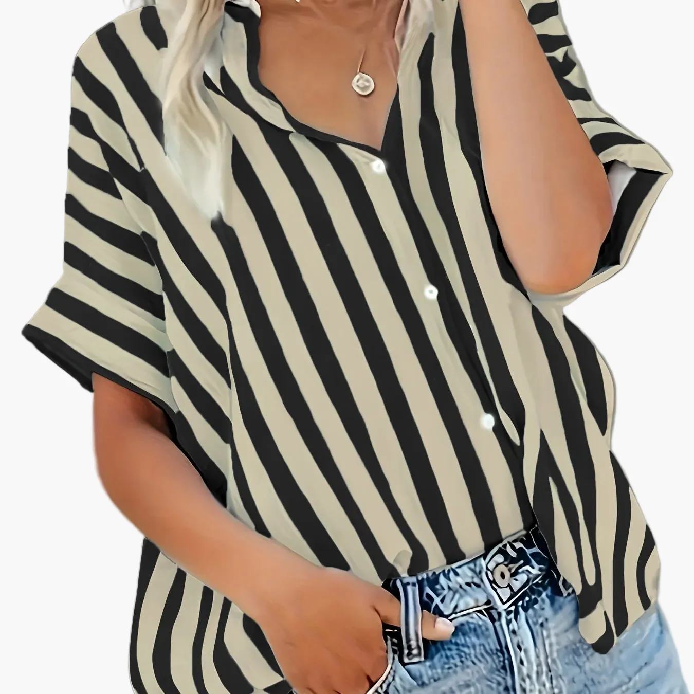 Chemise ample à rayures style décontracté pour femme - Mode estivale élégante - Image 16