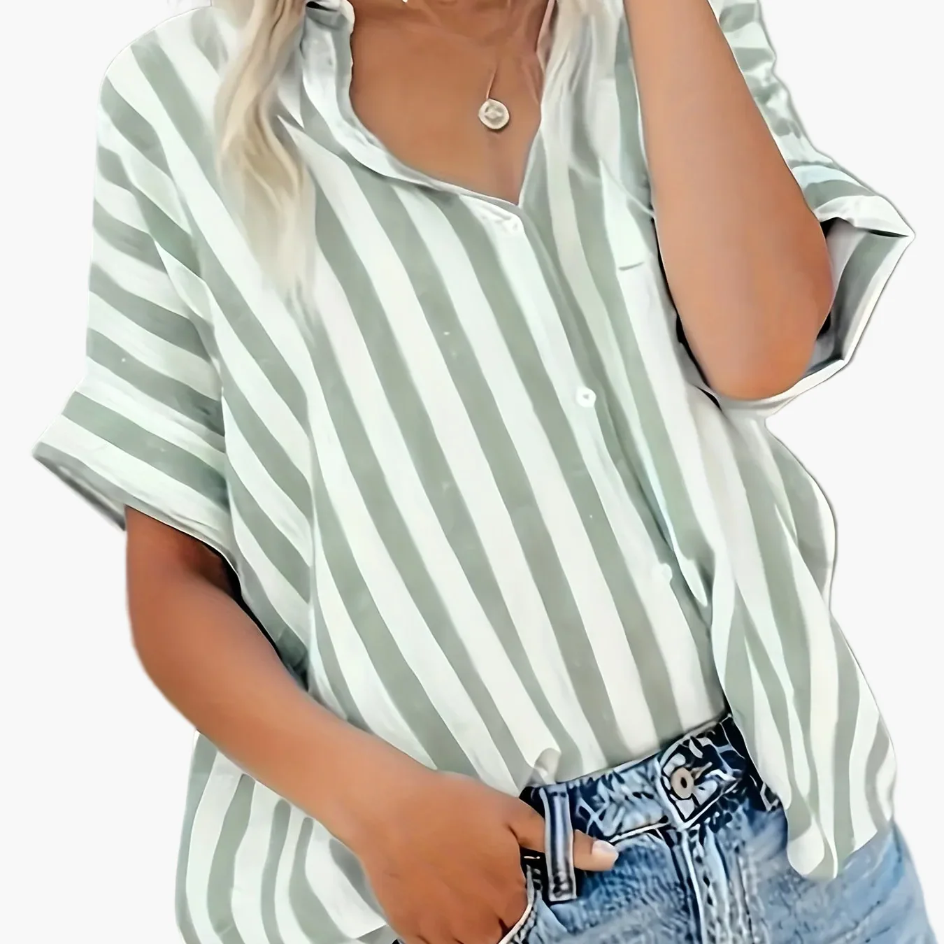 Chemise ample à rayures style décontracté pour femme - Mode estivale élégante - Image 17