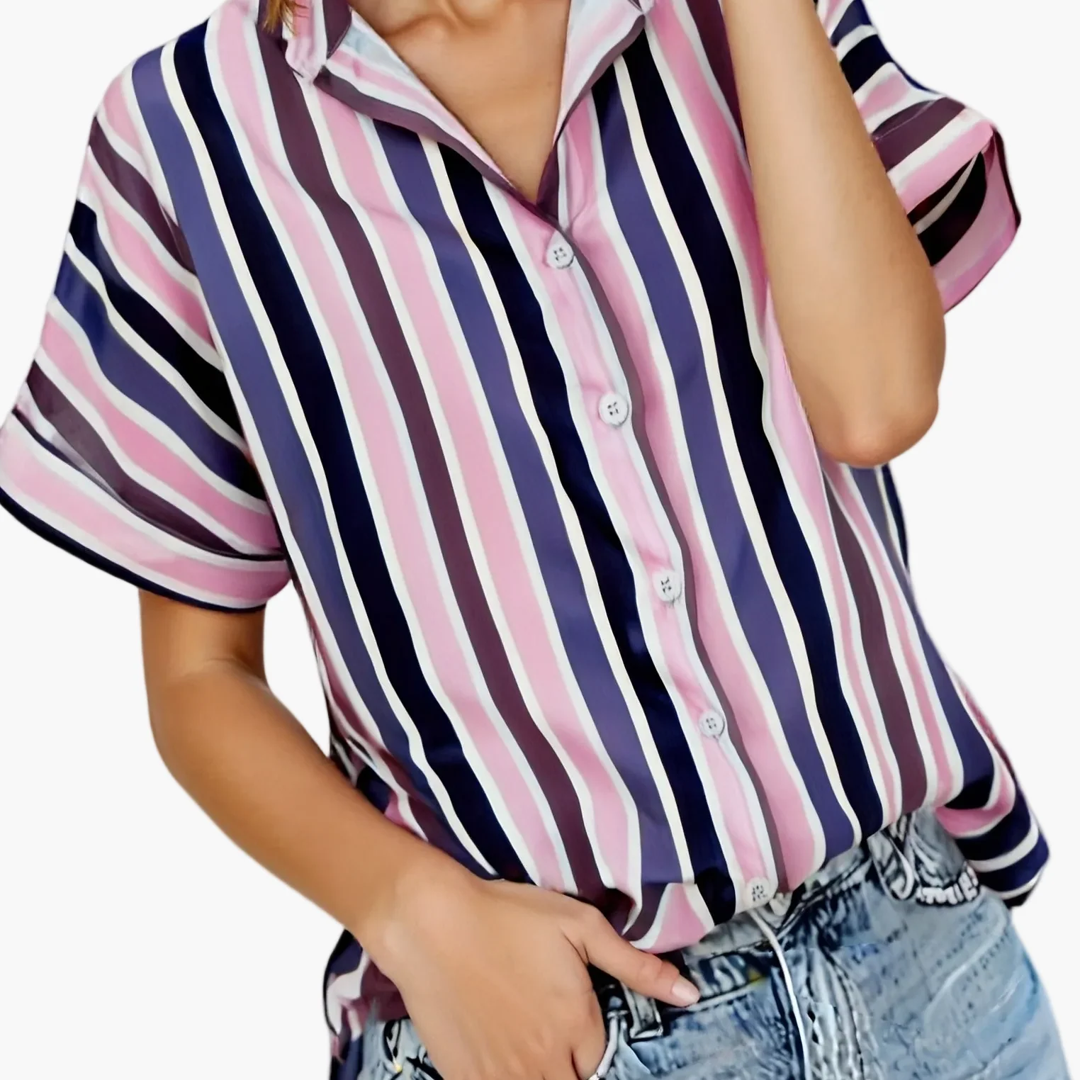 Chemise ample à rayures style décontracté pour femme - Mode estivale élégante - Image 18