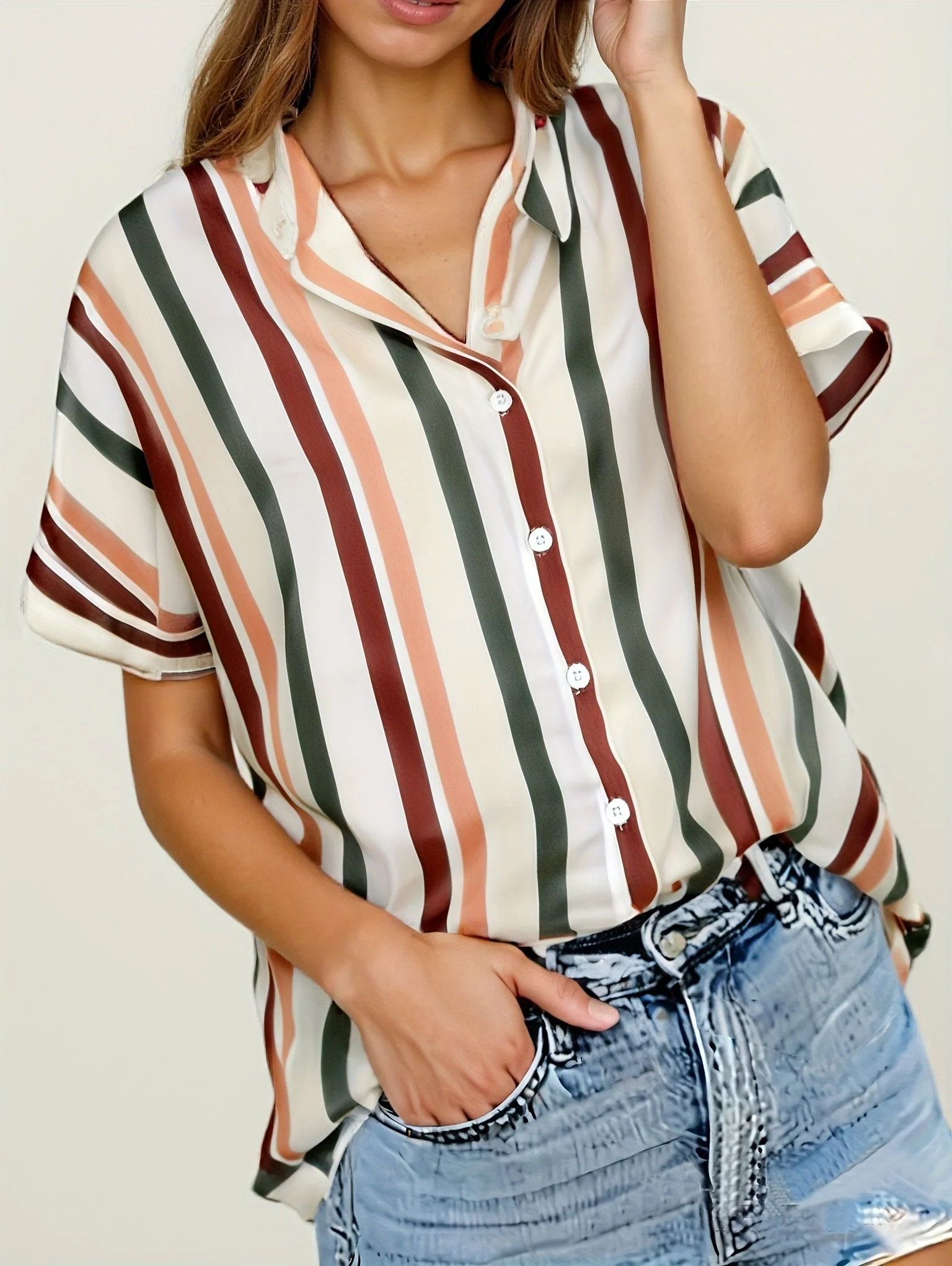 Chemise ample à rayures style décontracté pour femme - Mode estivale élégante - Image 2