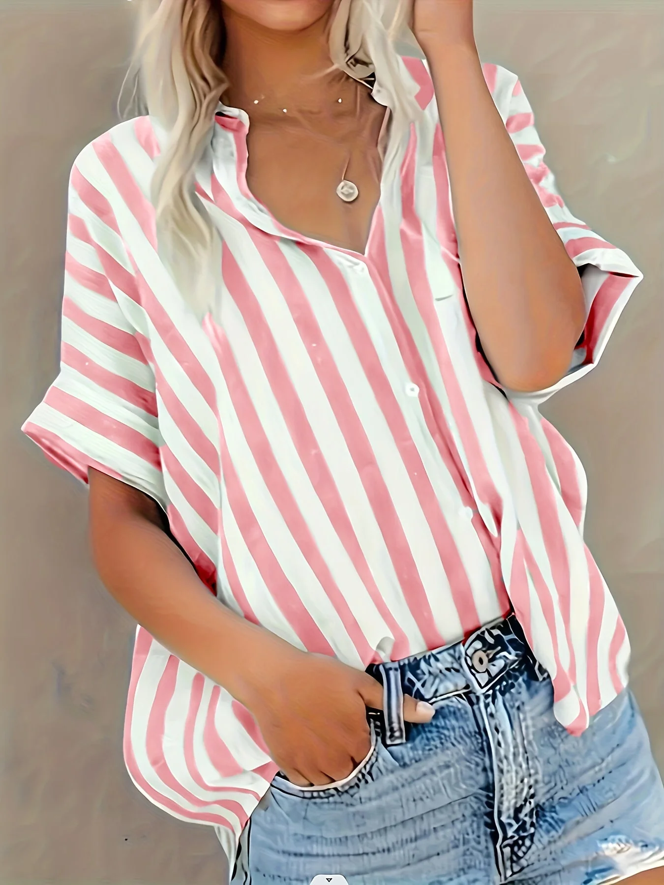 Chemise ample à rayures style décontracté pour femme - Mode estivale élégante - Image 3