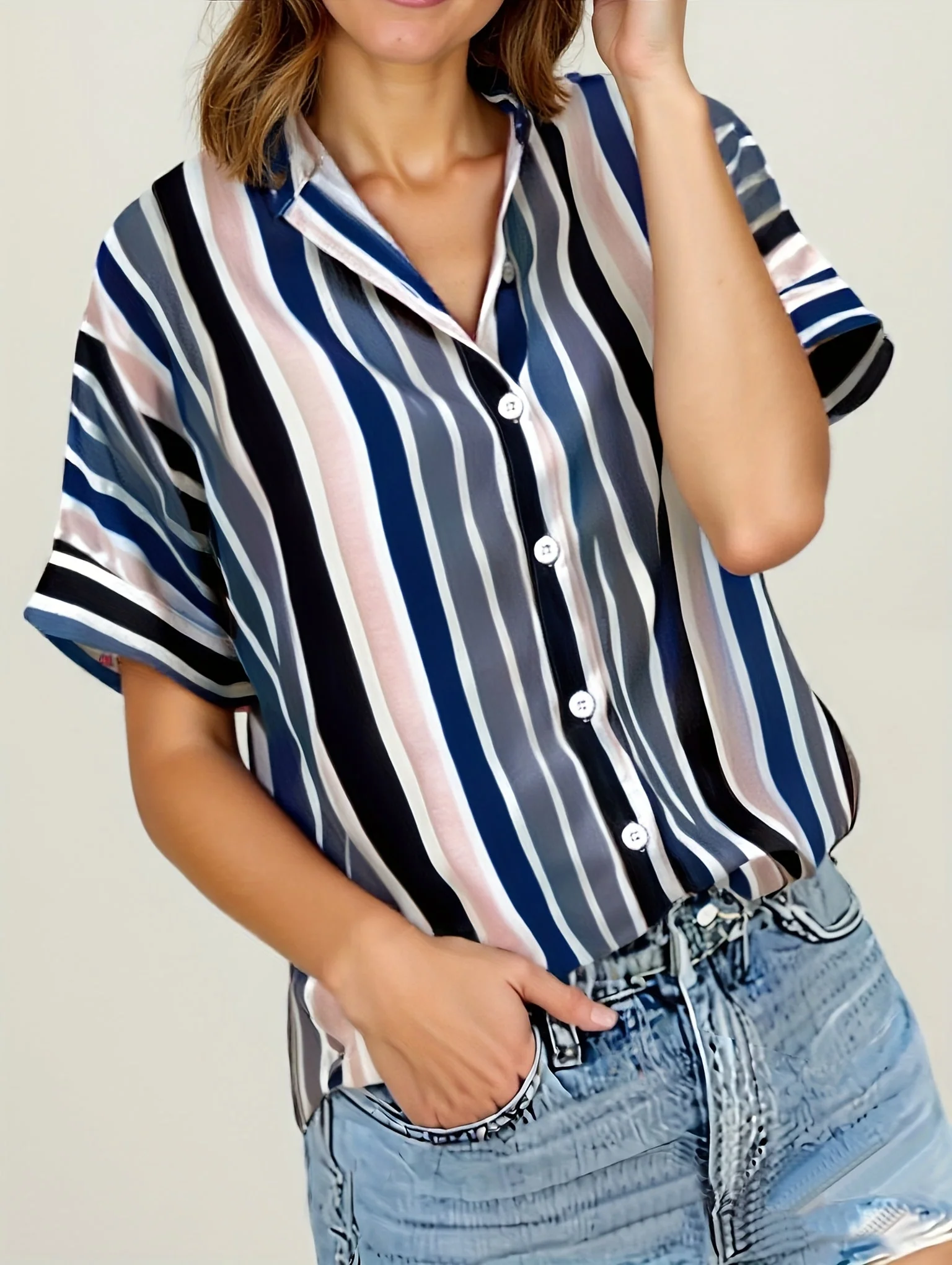 Chemise ample à rayures style décontracté pour femme - Mode estivale élégante - Image 5