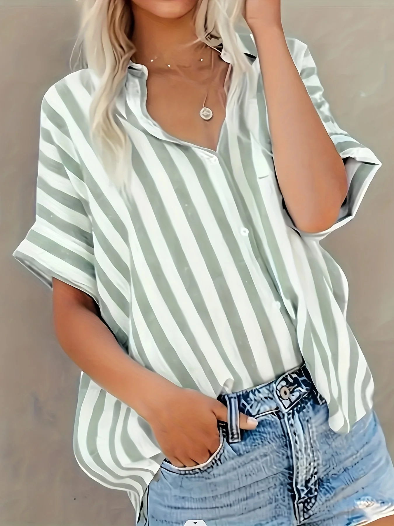 Chemise ample à rayures style décontracté pour femme - Mode estivale élégante - Image 6