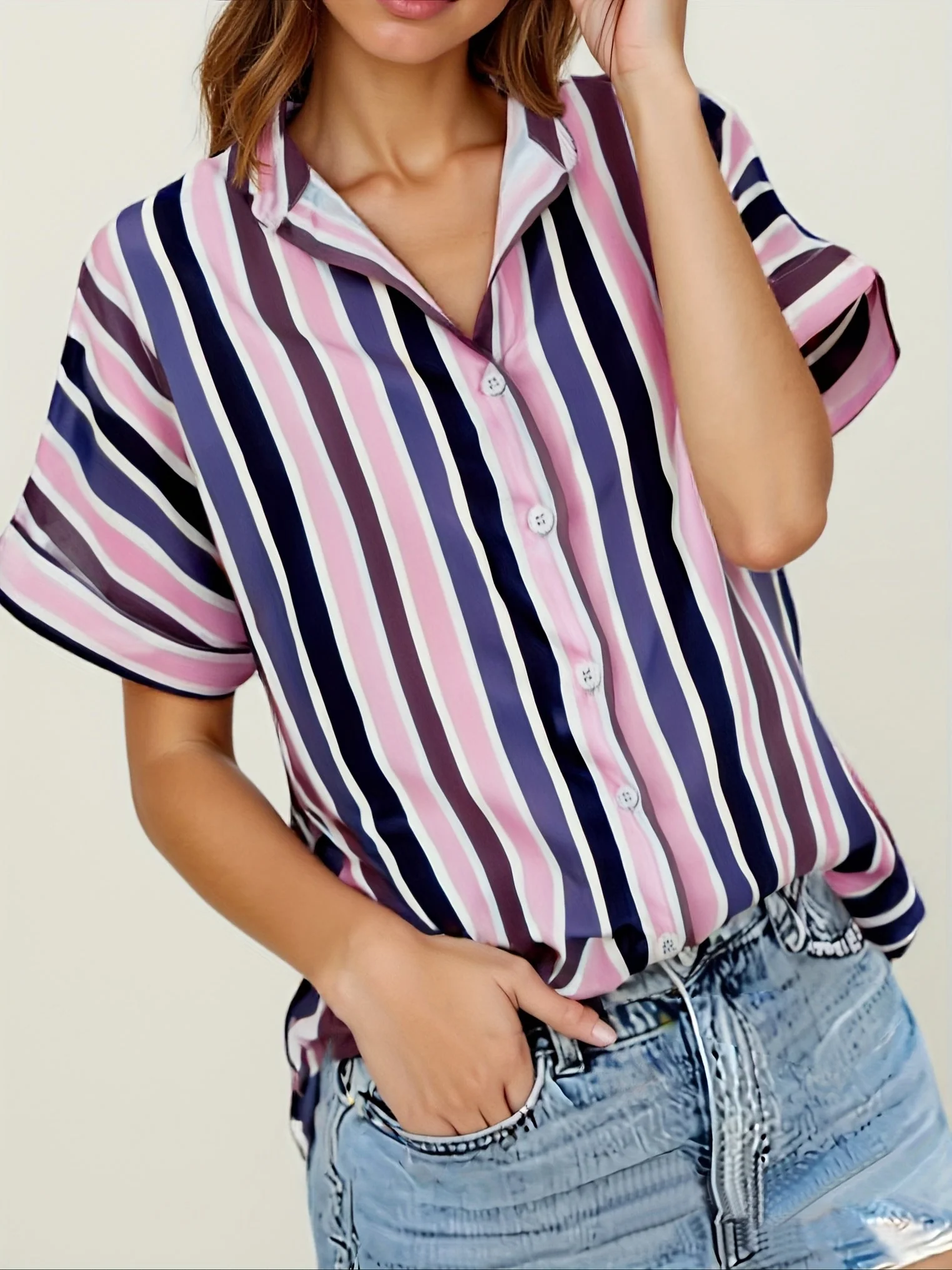 Chemise ample à rayures style décontracté pour femme - Mode estivale élégante - Image 7