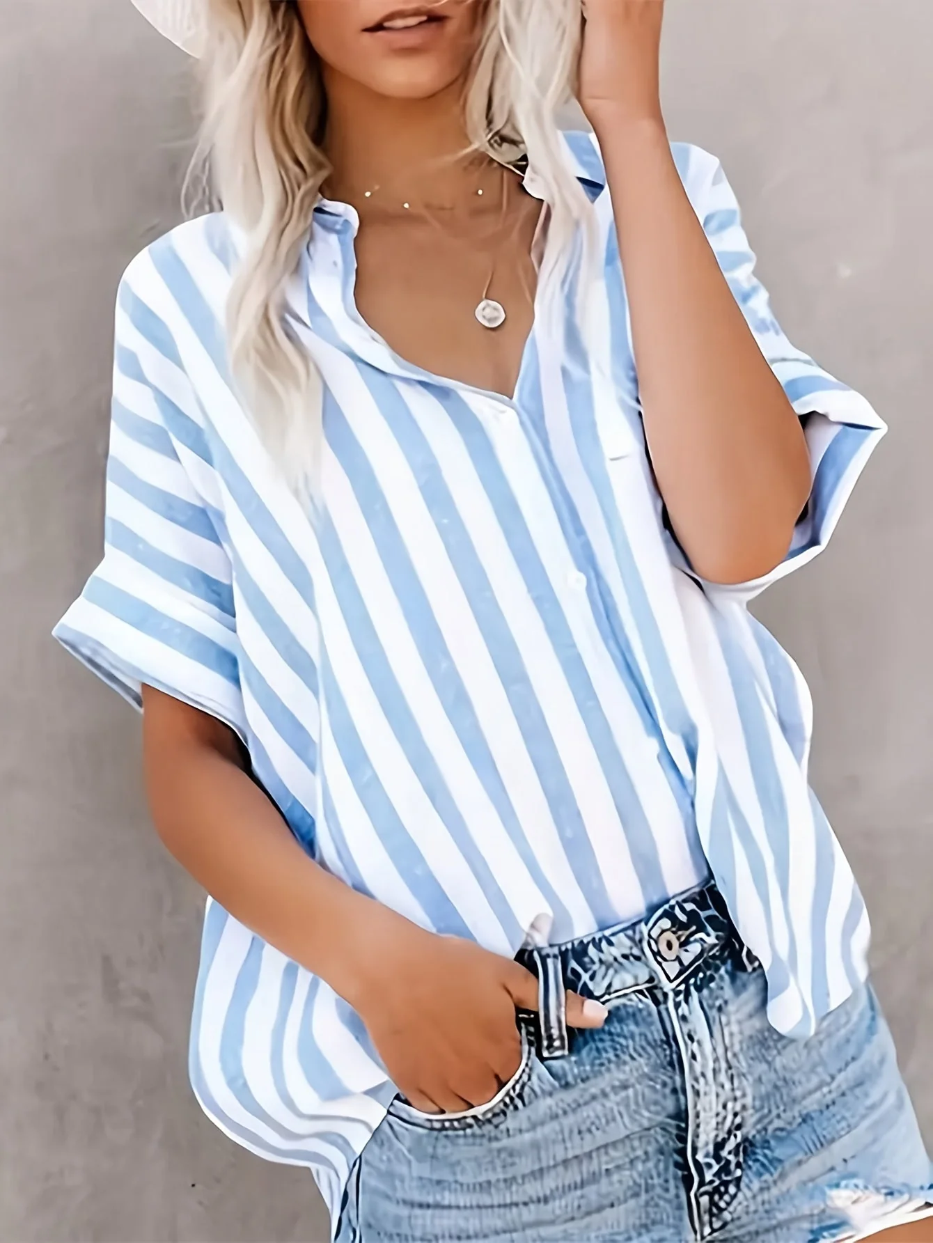 Chemise ample à rayures style décontracté pour femme - Mode estivale élégante - Image 8