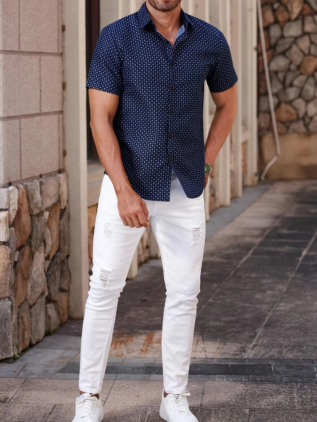 Chemise casual à manches courtes pour homme style urbain élégante - Image 7
