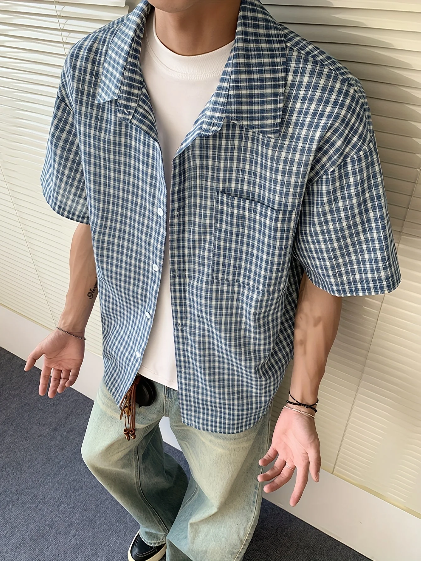 Chemise décontractée à carreaux pour homme, style ample moderne - Image 4