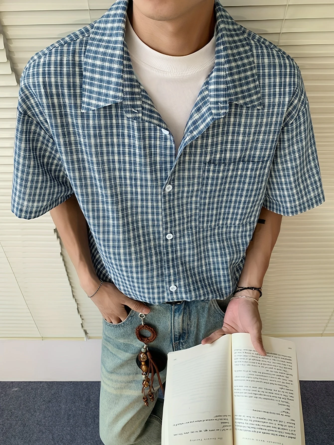 Chemise décontractée à carreaux pour homme, style ample moderne - Image 7