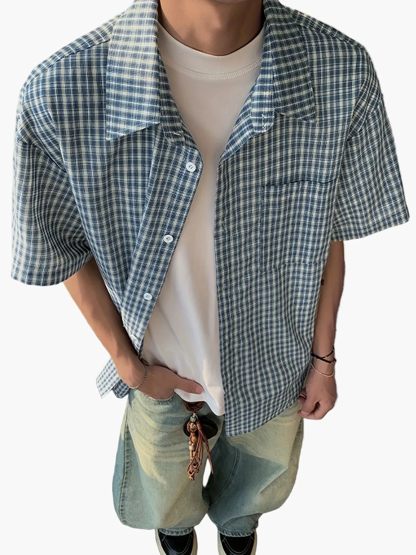 Chemise décontractée à carreaux pour homme, style ample moderne - Image 8
