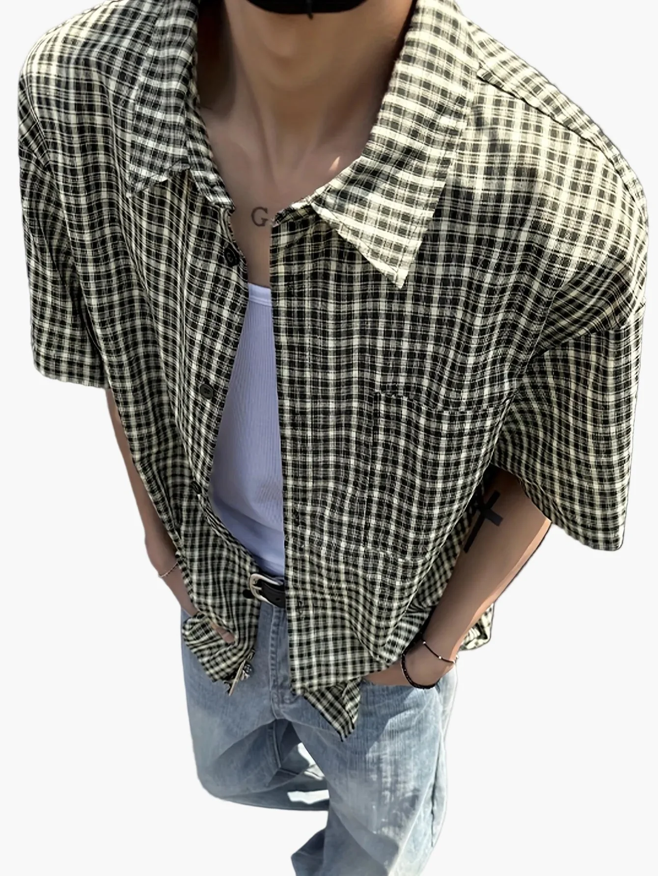 Chemise décontractée à carreaux pour homme, style ample moderne - Image 9