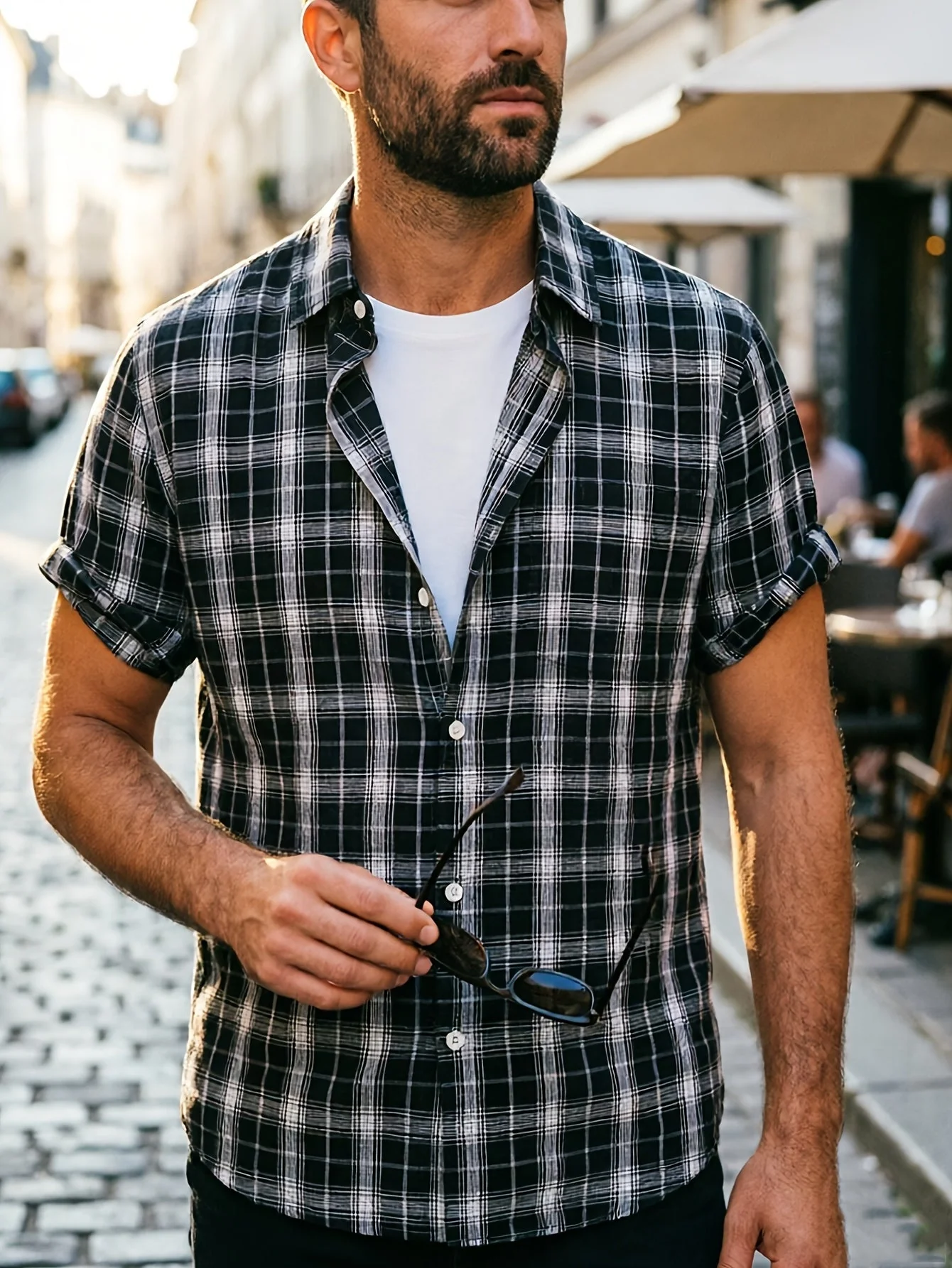 Chemise décontractée à carreaux pour homme – Style estival polyvalent - Image 3