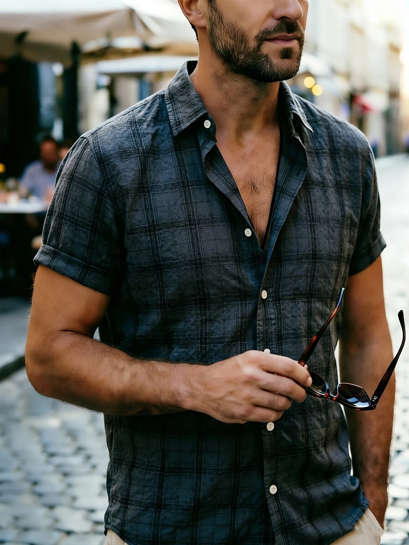Chemise décontractée à carreaux pour homme – Style estival polyvalent - Image 4