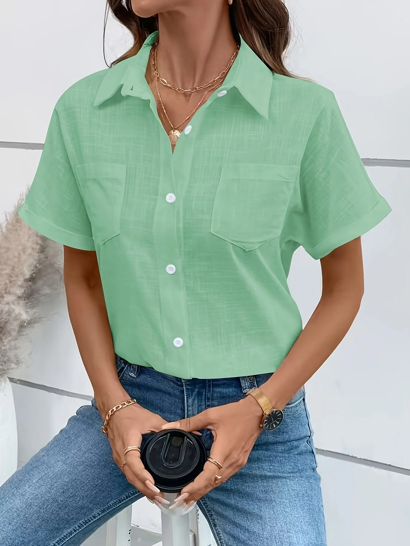 Chemise décontractée femme à manches courtes motif oiseaux pour look chic printemps été - Image 10