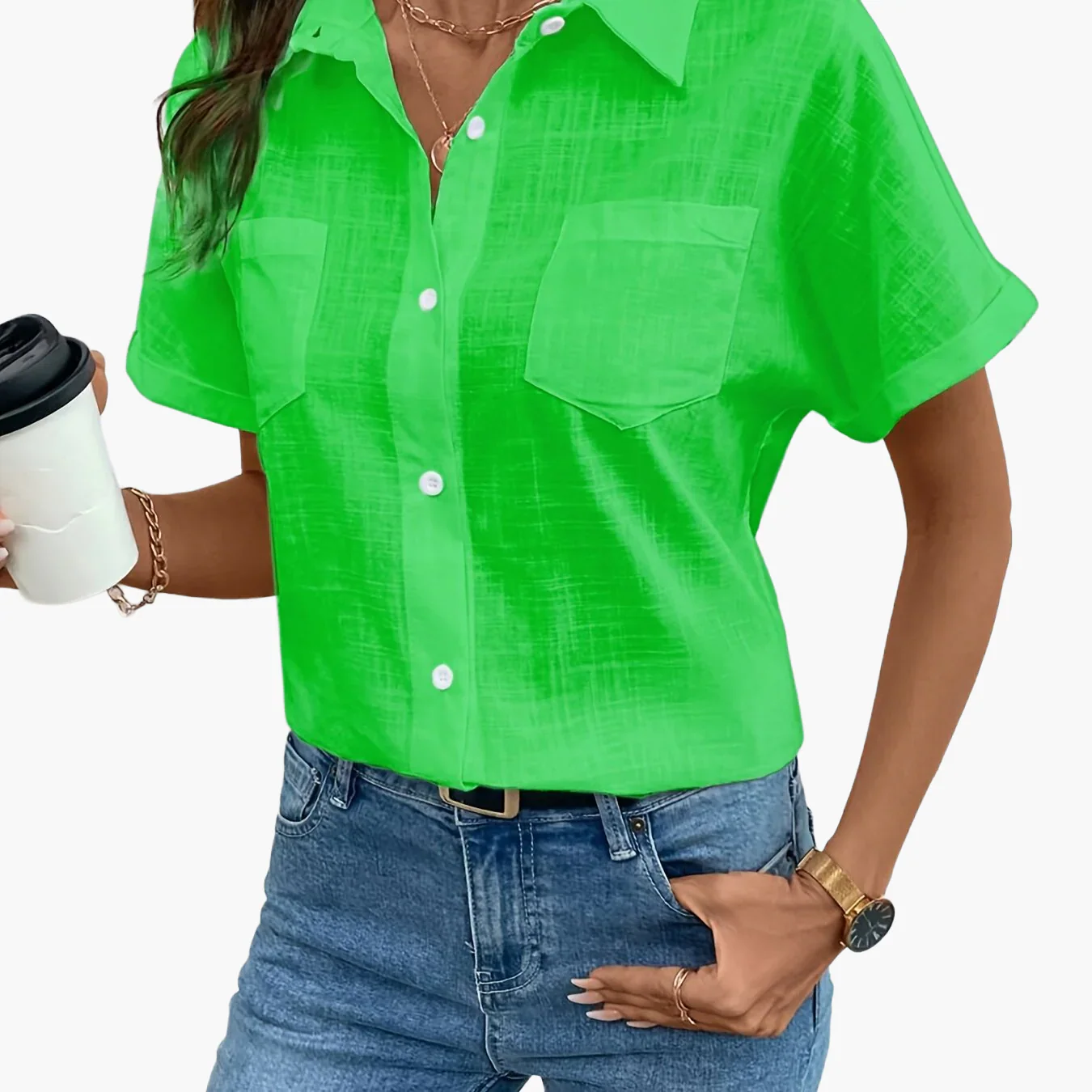 Chemise décontractée femme à manches courtes motif oiseaux pour look chic printemps été - Image 21