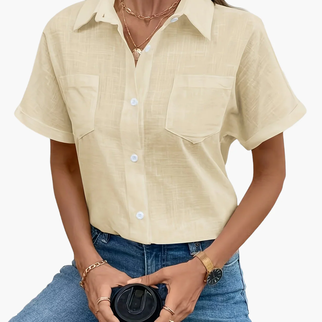 Chemise décontractée femme à manches courtes motif oiseaux pour look chic printemps été - Image 24