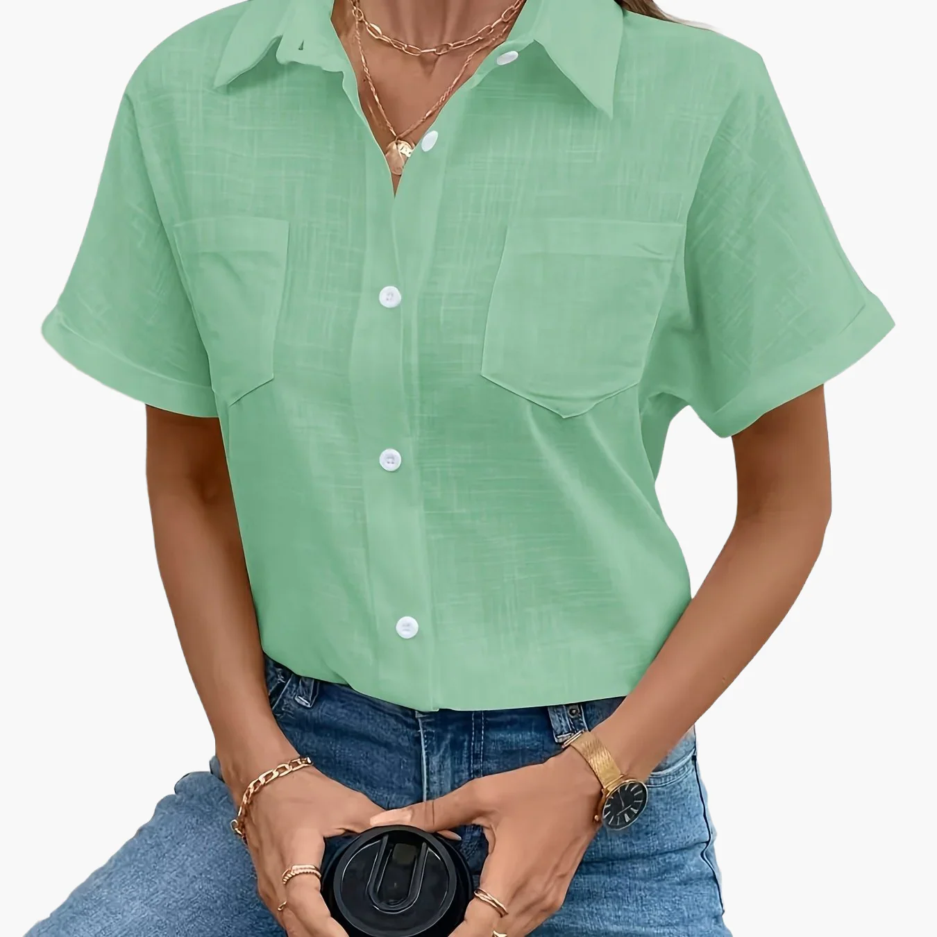 Chemise décontractée femme à manches courtes motif oiseaux pour look chic printemps été - Image 25