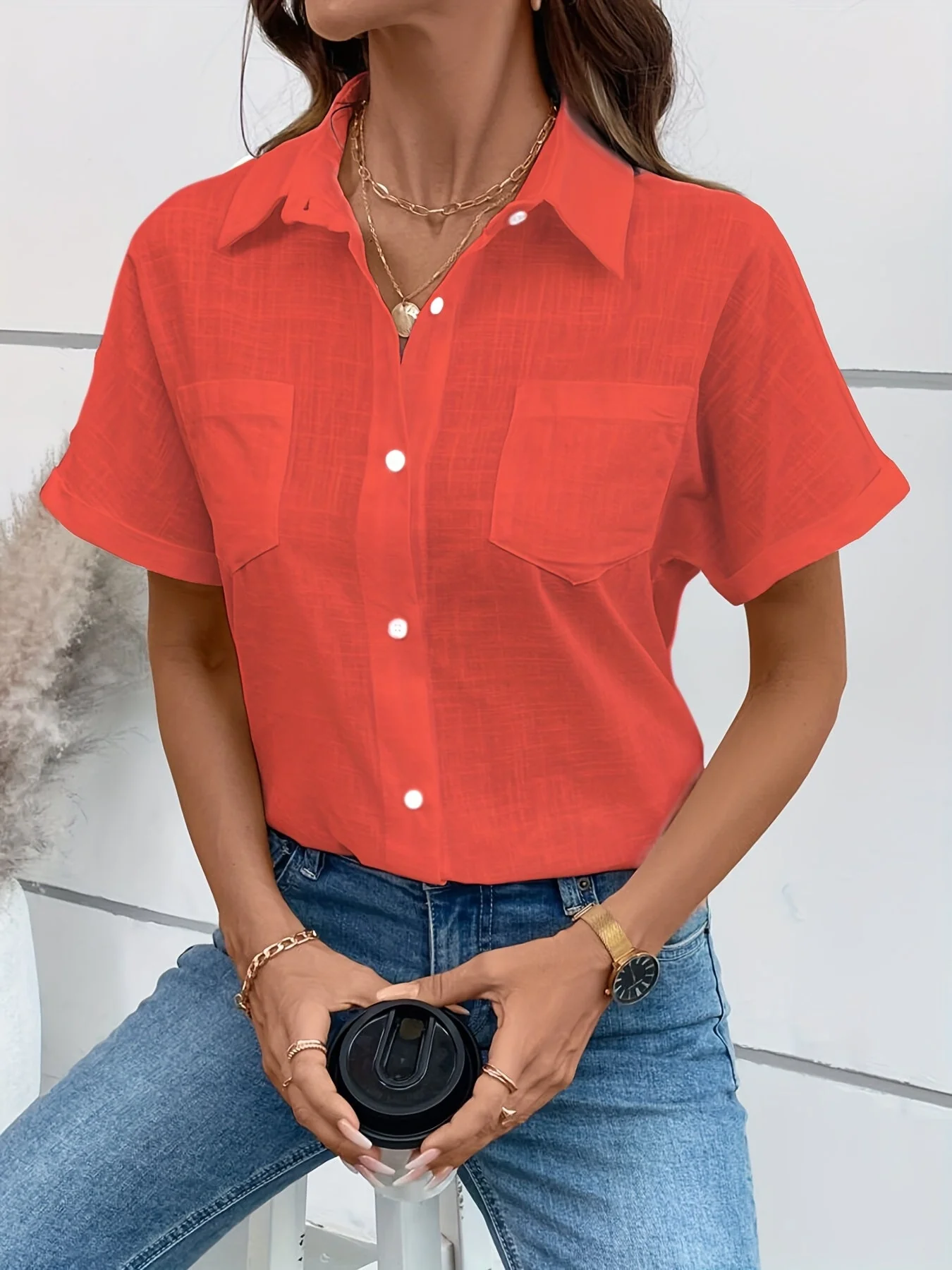 Chemise décontractée femme à manches courtes motif oiseaux pour look chic printemps été - Image 8