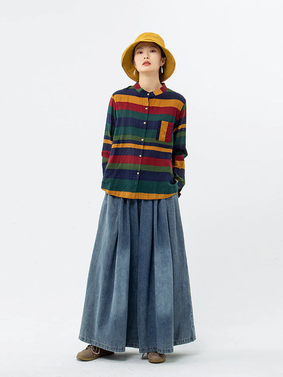 Chemise décontractée femme à rayures style oversize col mao pour le printemps - Image 10