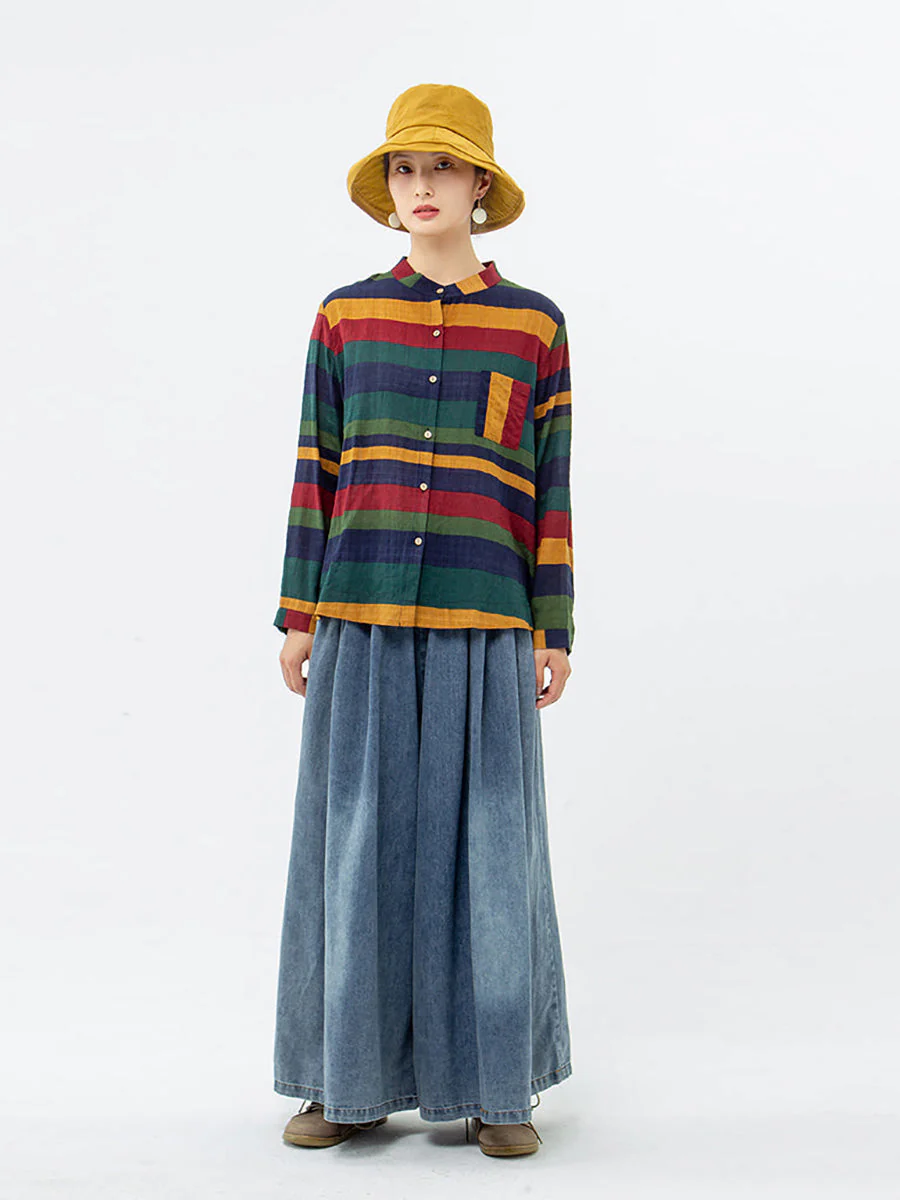 Chemise décontractée femme à rayures style oversize col mao pour le printemps - Image 11
