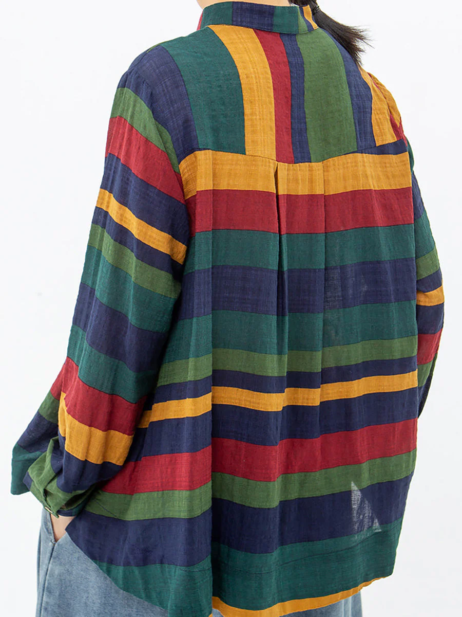 Chemise décontractée femme à rayures style oversize col mao pour le printemps - Image 2