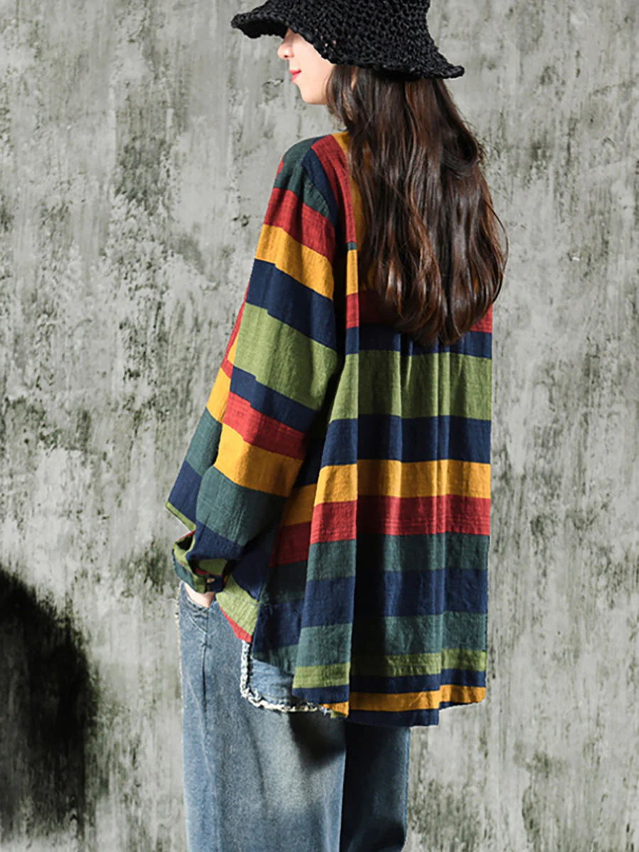 Chemise décontractée femme à rayures style oversize col mao pour le printemps - Image 5