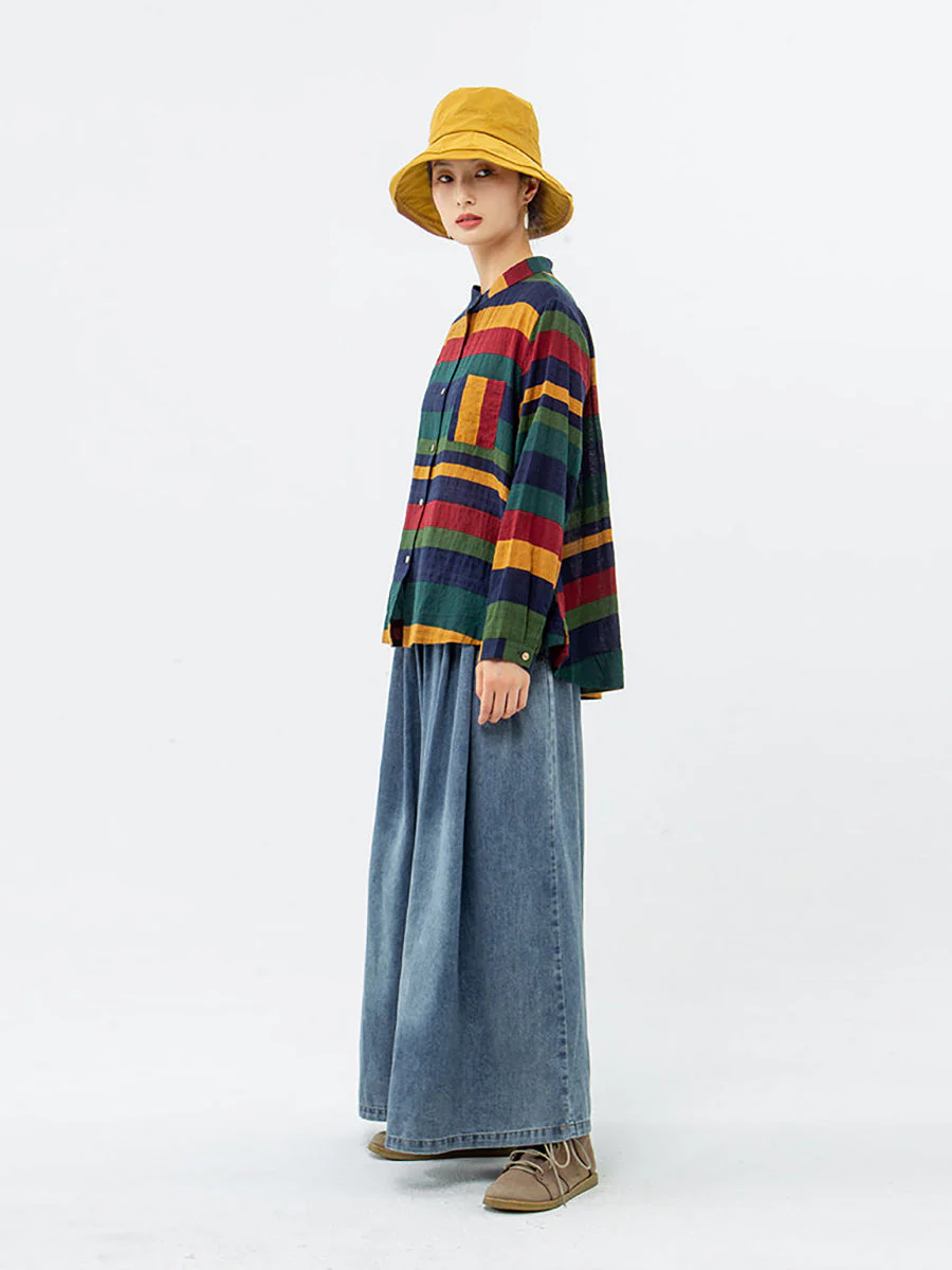 Chemise décontractée femme à rayures style oversize col mao pour le printemps - Image 9