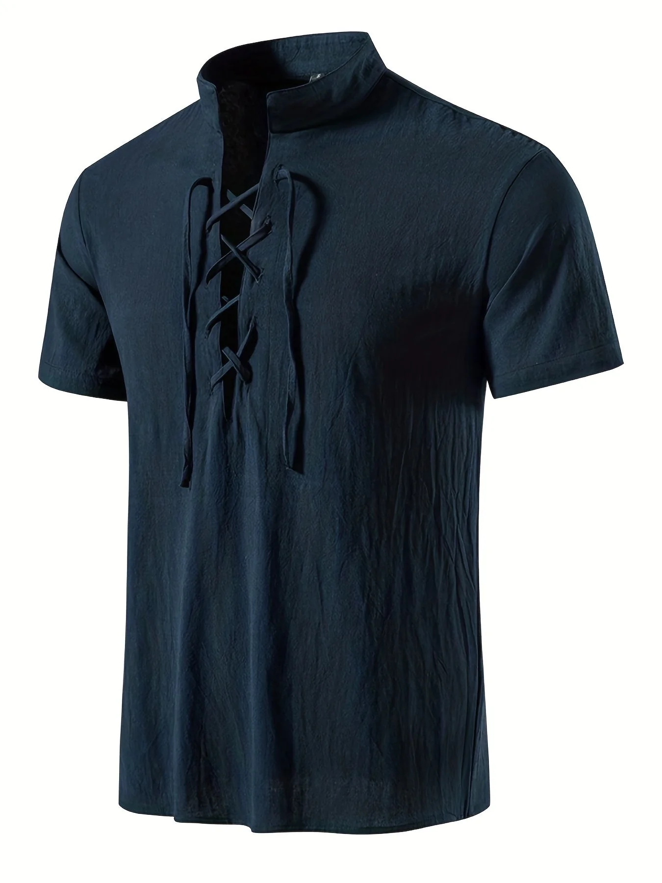 Chemise décontractée homme à manches courtes style lacé col mao pour été - Image 10