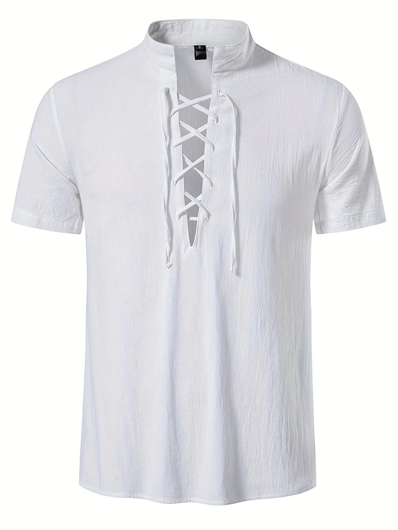 Chemise décontractée homme à manches courtes style lacé col mao pour été - Image 3