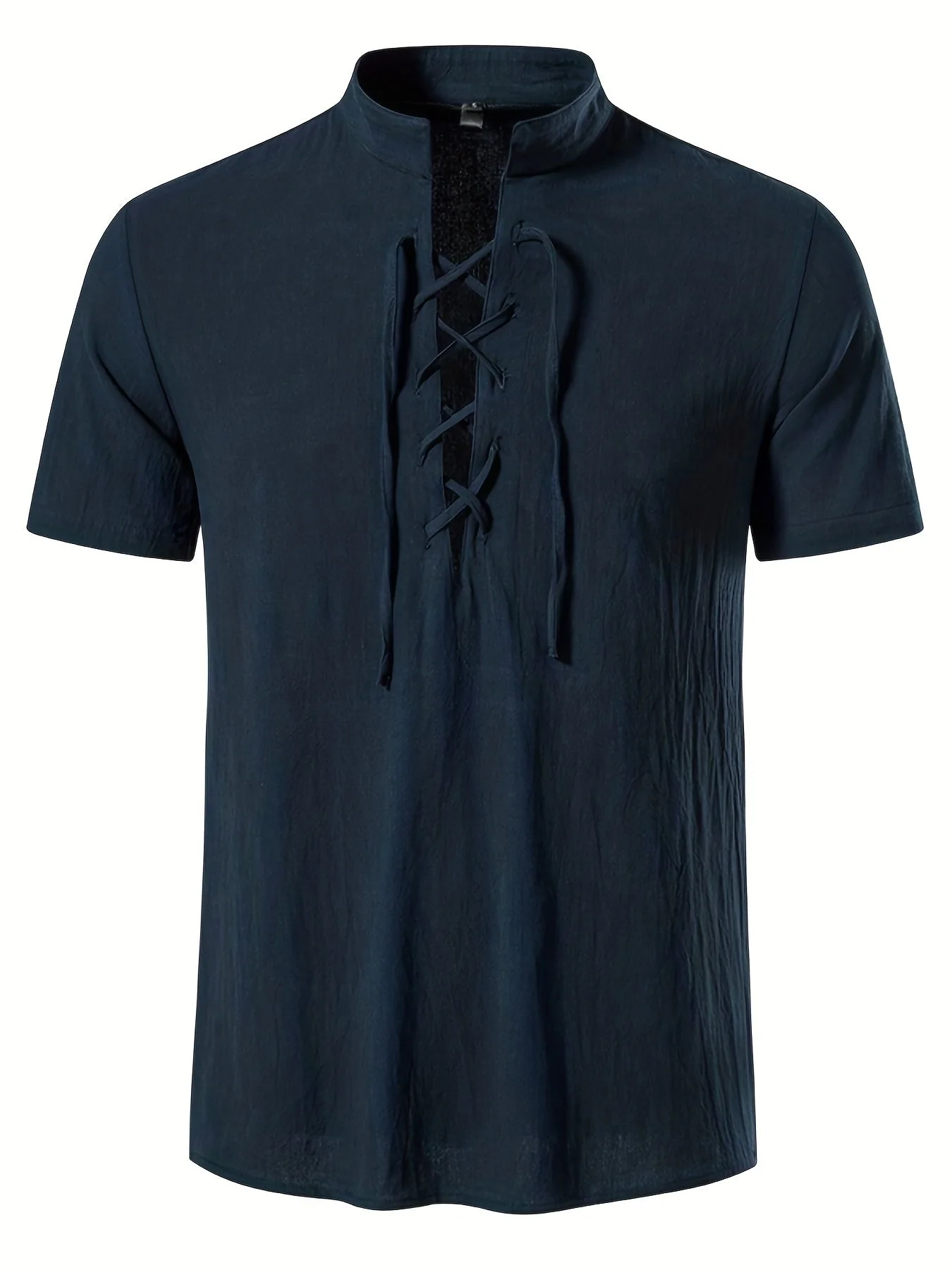 Chemise décontractée homme à manches courtes style lacé col mao pour été - Image 4