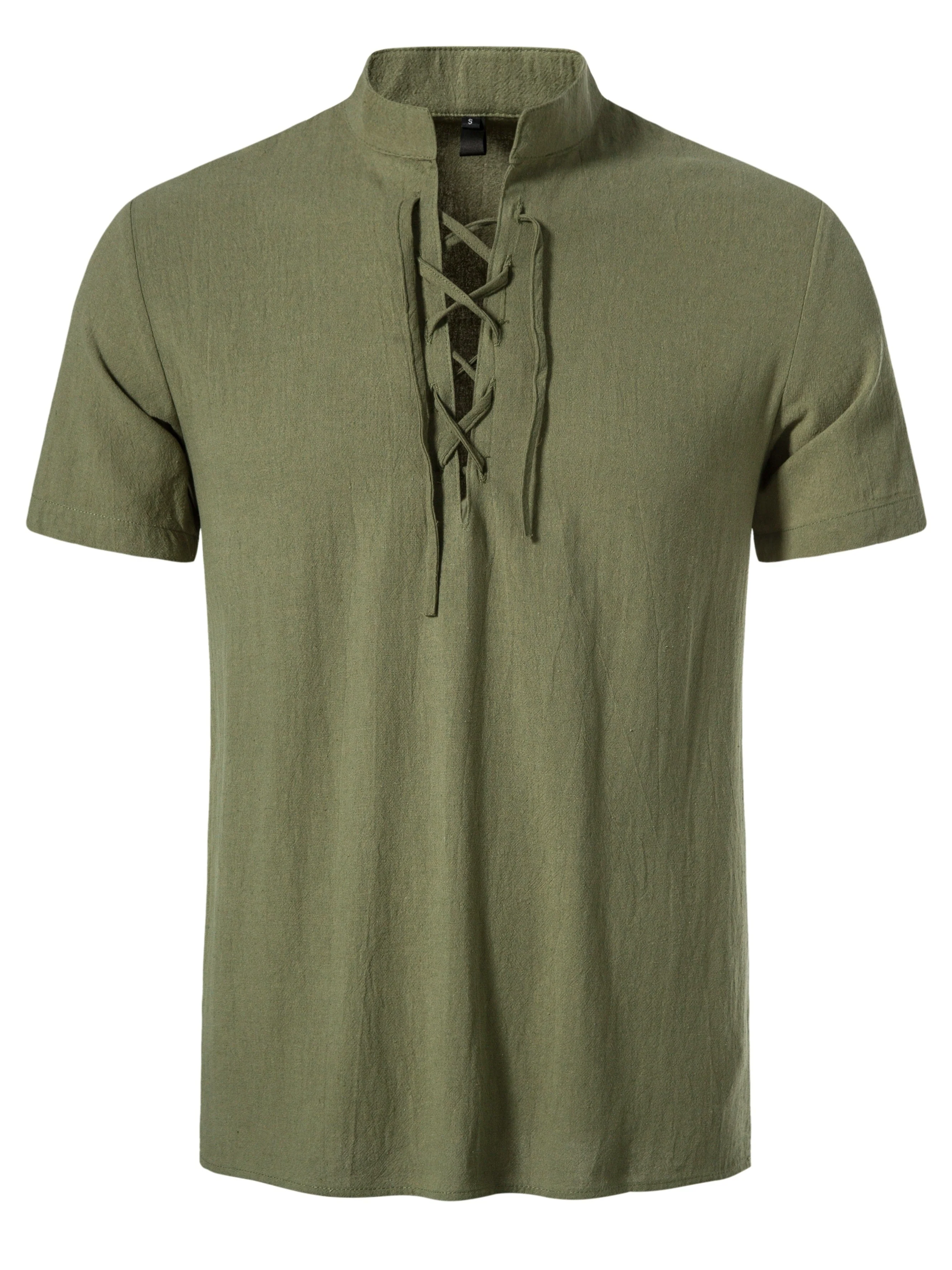 Chemise décontractée homme à manches courtes style lacé col mao pour été - Image 5