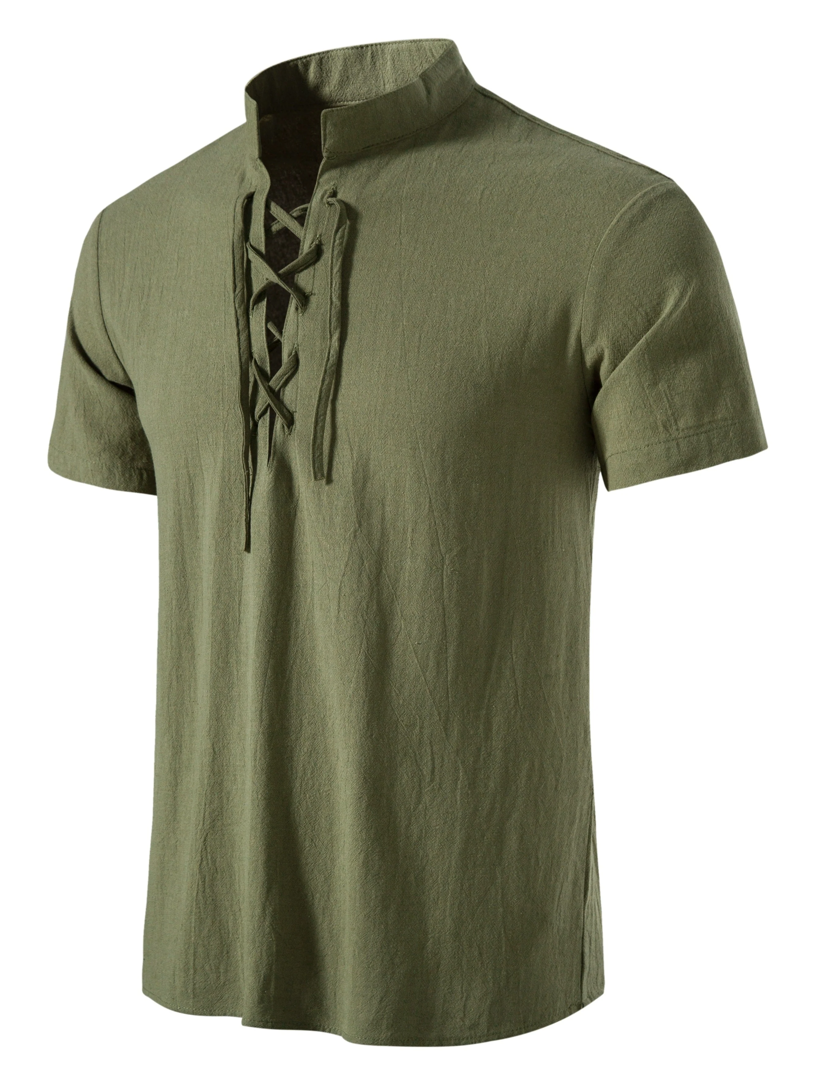Chemise décontractée homme à manches courtes style lacé col mao pour été - Image 6