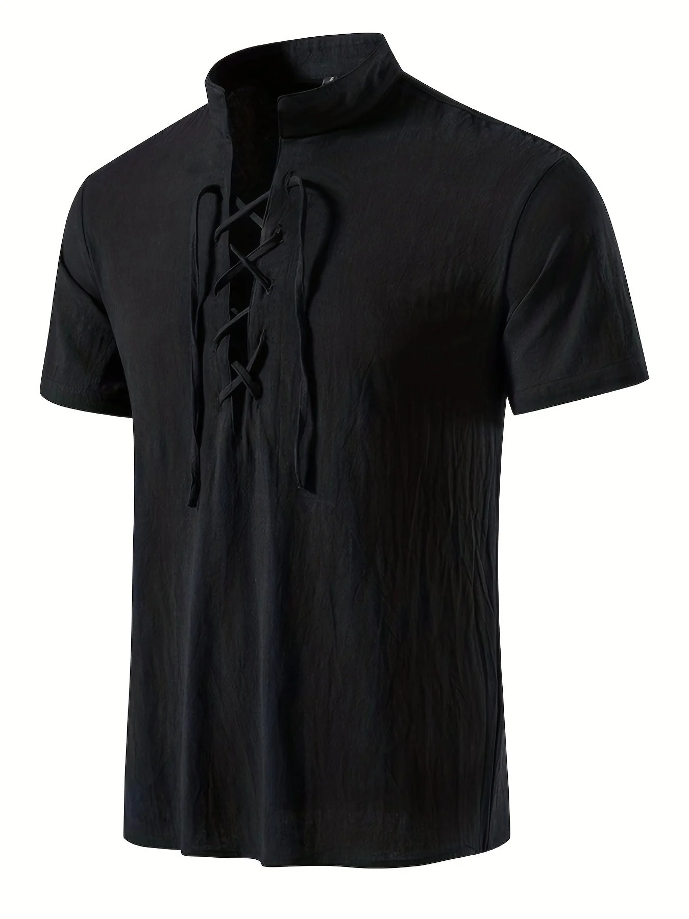 Chemise décontractée homme à manches courtes style lacé col mao pour été - Image 7