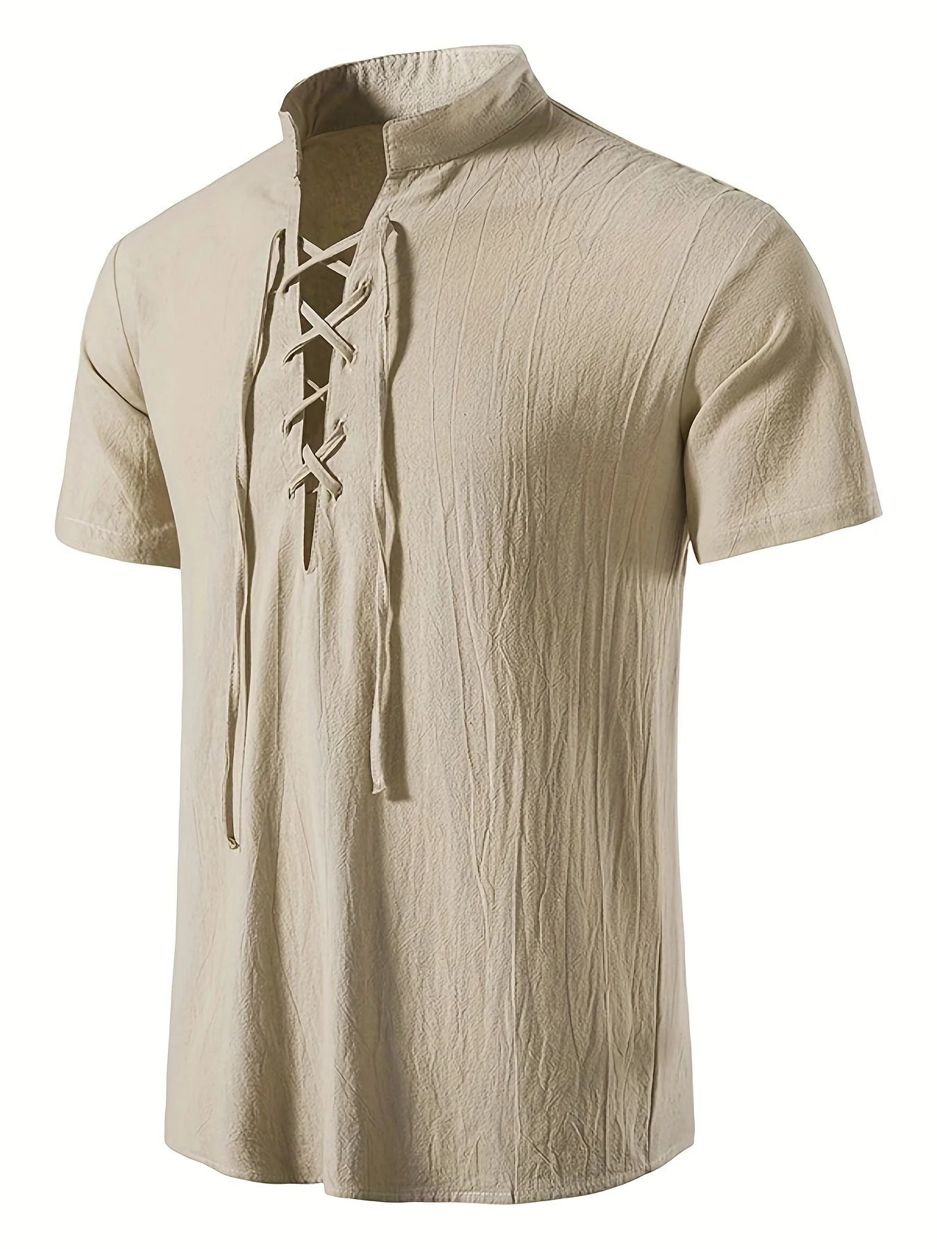 Chemise décontractée homme à manches courtes style lacé col mao pour été - Image 8