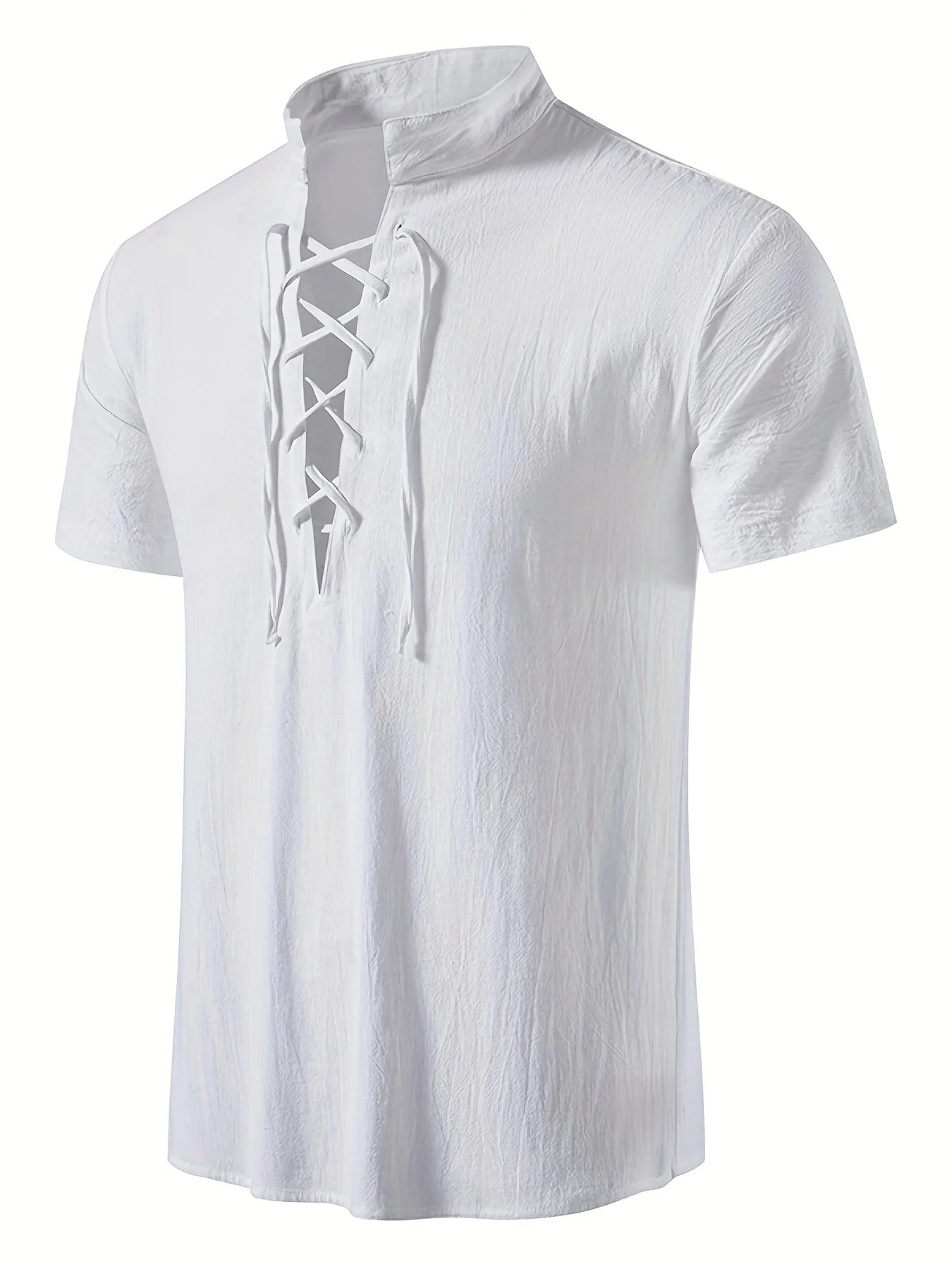 Chemise décontractée homme à manches courtes style lacé col mao pour été - Image 9