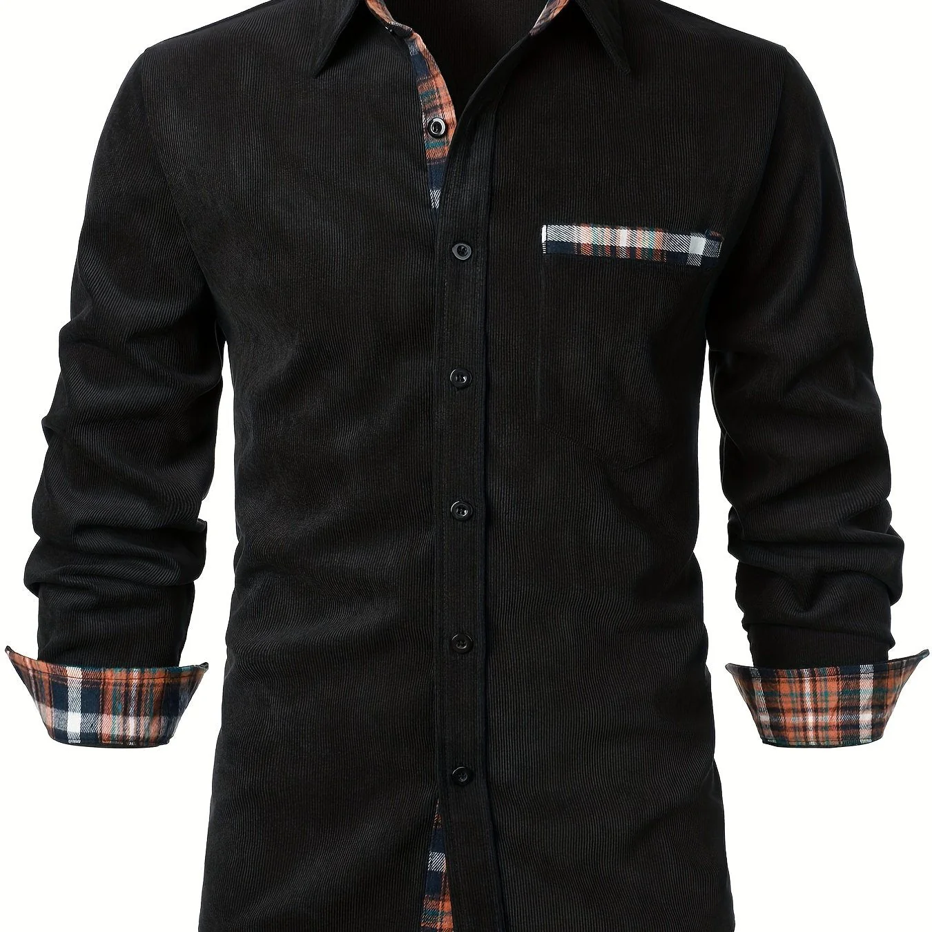 Chemise décontractée pour homme à manches longues avec détails à carreaux – Style élégant parfait pour toutes occasions - Image 11