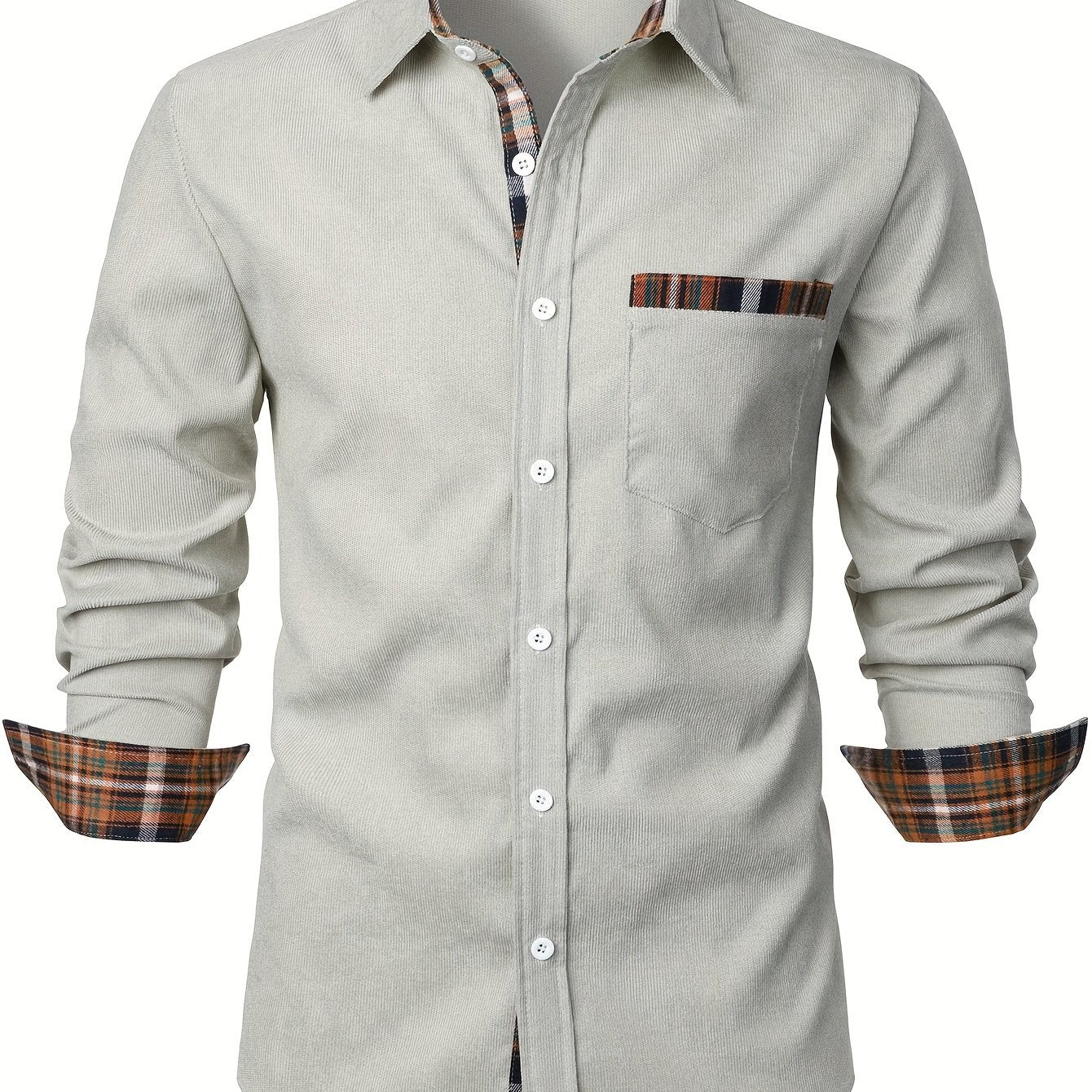 Chemise décontractée pour homme à manches longues avec détails à carreaux – Style élégant parfait pour toutes occasions - Image 12