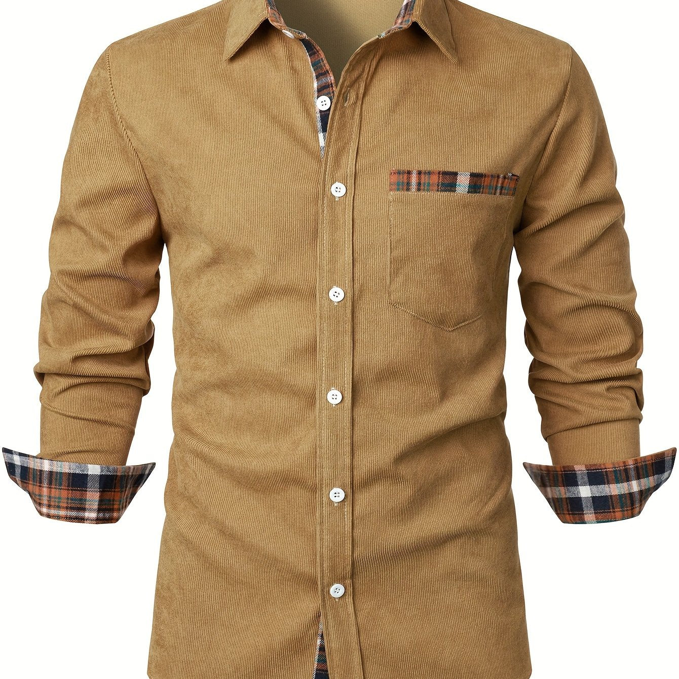 Chemise décontractée pour homme à manches longues avec détails à carreaux – Style élégant parfait pour toutes occasions - Image 14