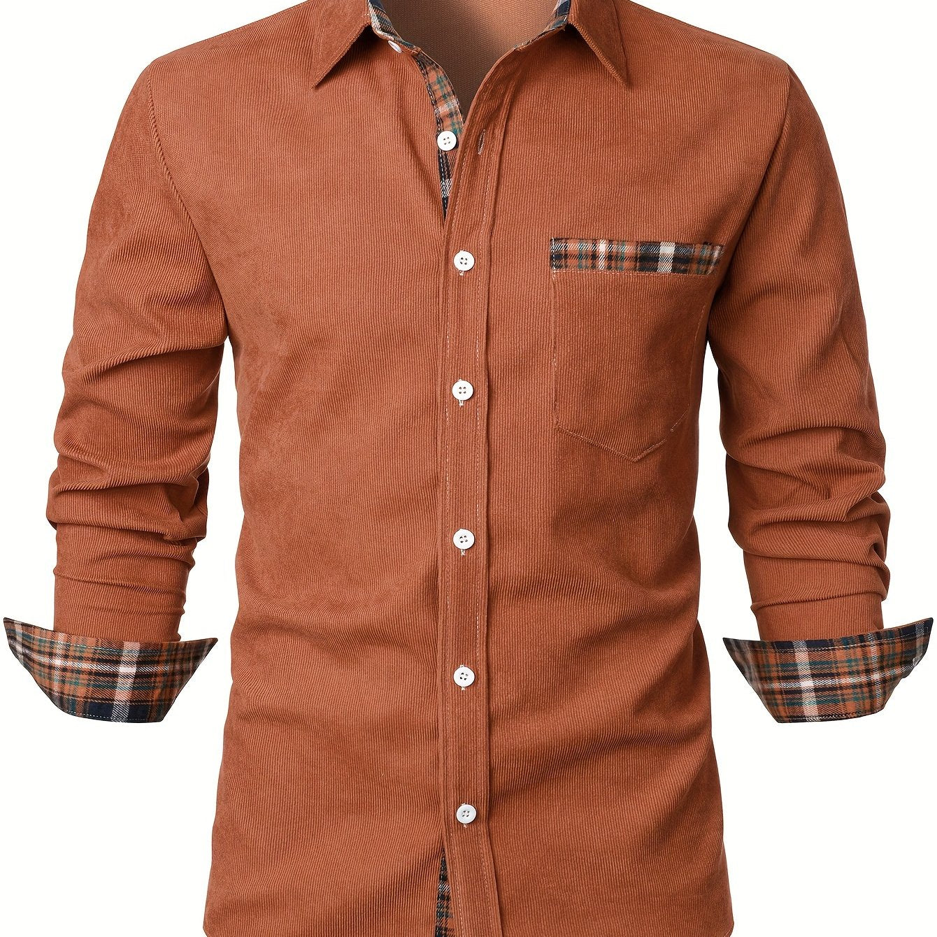 Chemise décontractée pour homme à manches longues avec détails à carreaux – Style élégant parfait pour toutes occasions - Image 15