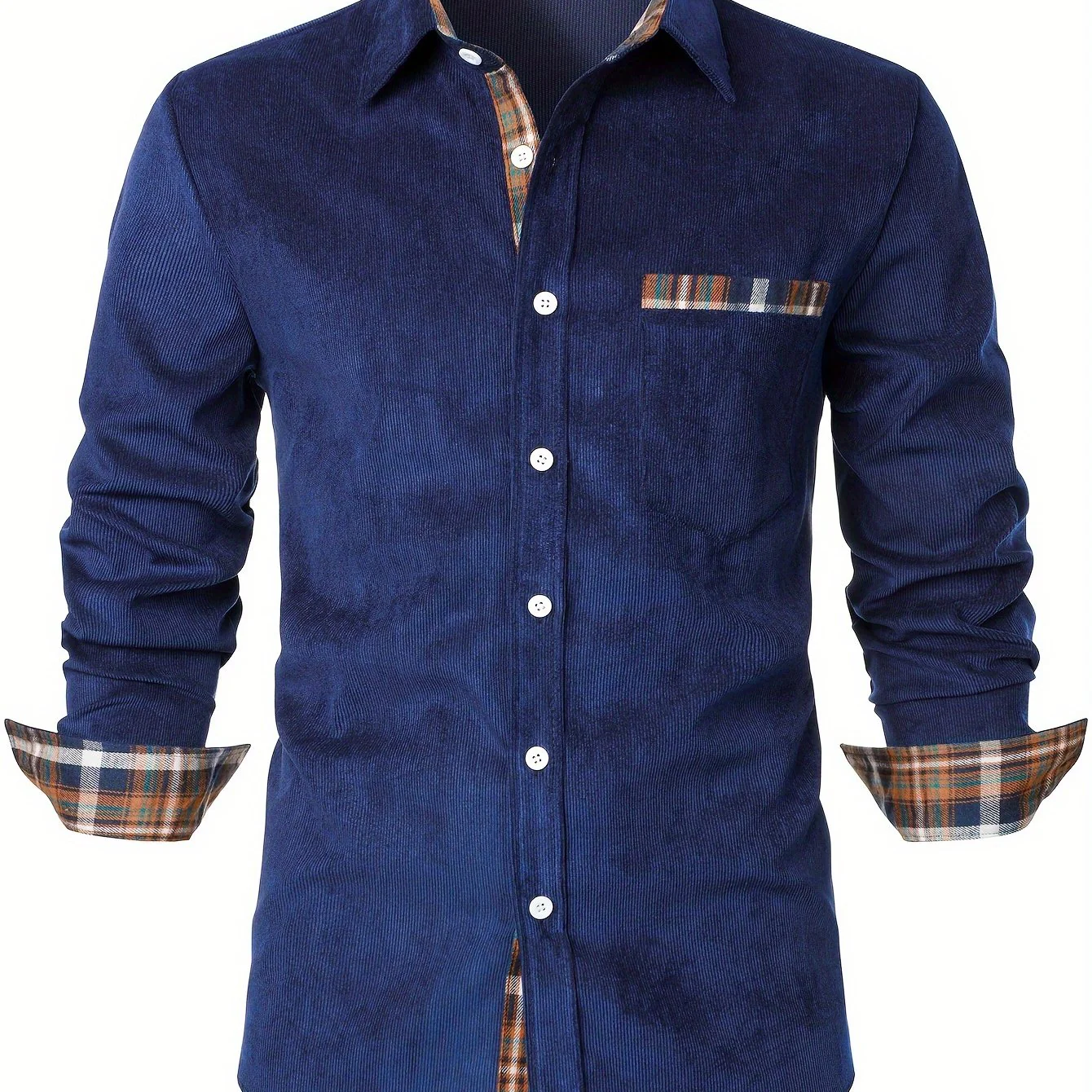 Chemise décontractée pour homme à manches longues avec détails à carreaux – Style élégant parfait pour toutes occasions - Image 16
