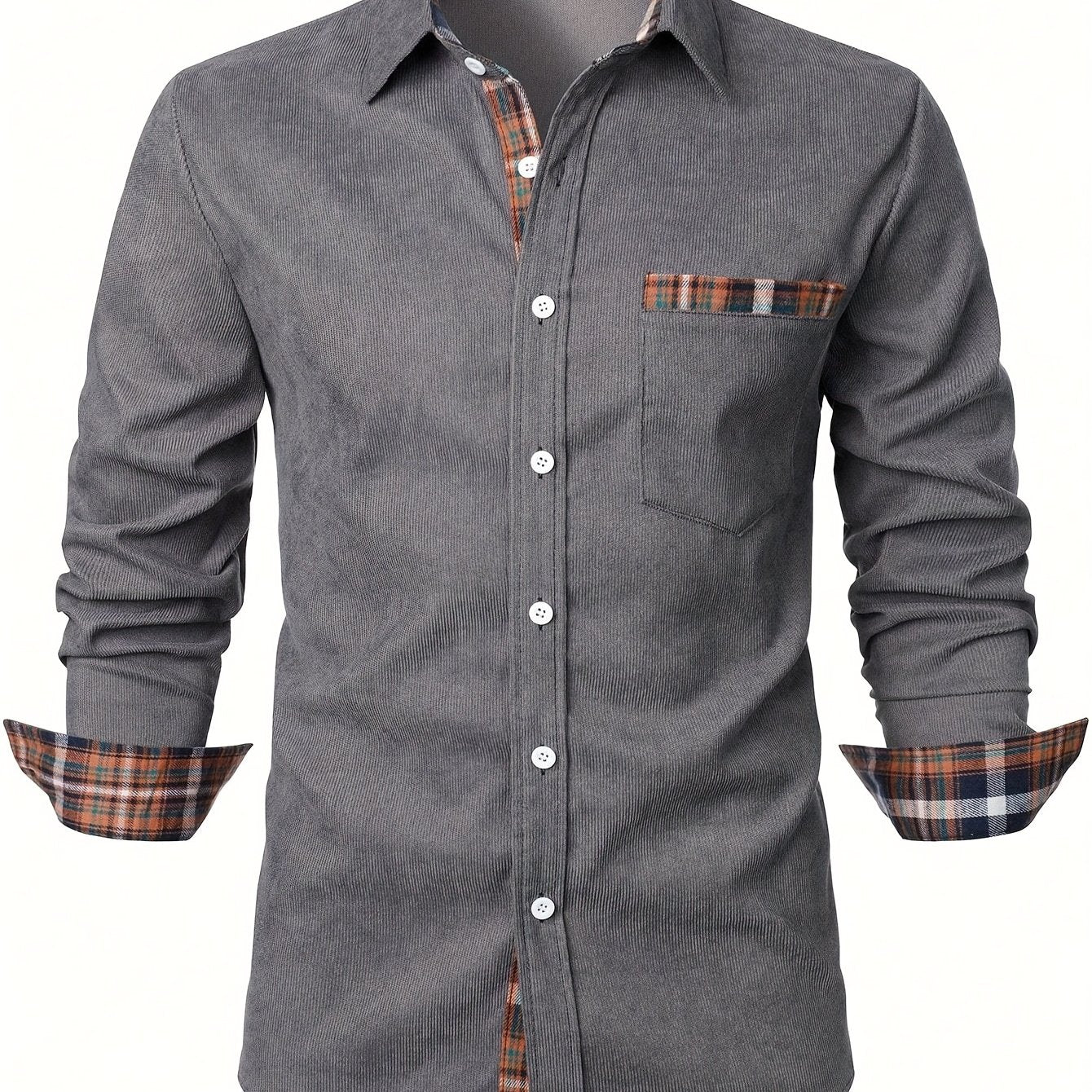 Chemise décontractée pour homme à manches longues avec détails à carreaux – Style élégant parfait pour toutes occasions - Image 17