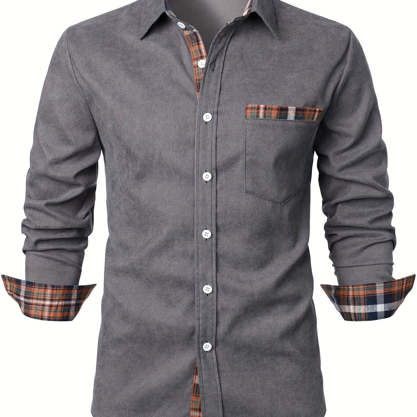 Chemise décontractée pour homme à manches longues avec détails à carreaux – Style élégant parfait pour toutes occasions - Image 18