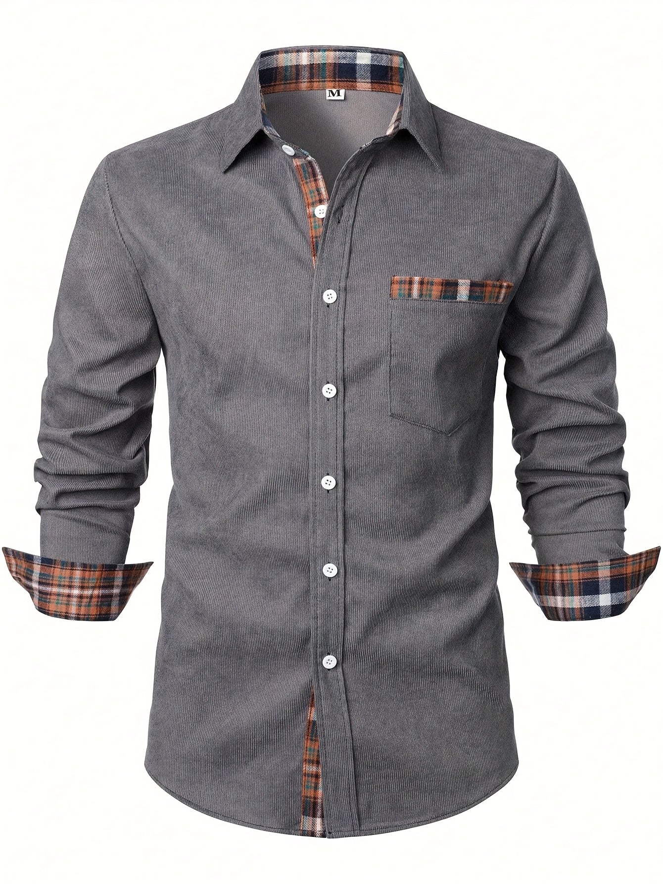 Chemise décontractée pour homme à manches longues avec détails à carreaux – Style élégant parfait pour toutes occasions - Image 2