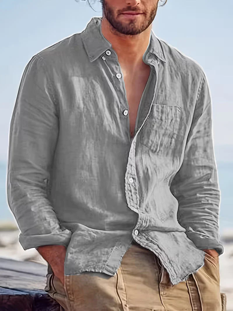 Chemise décontractée pour homme à manches longues style plage – Idéale pour sorties et vacances - Image 10